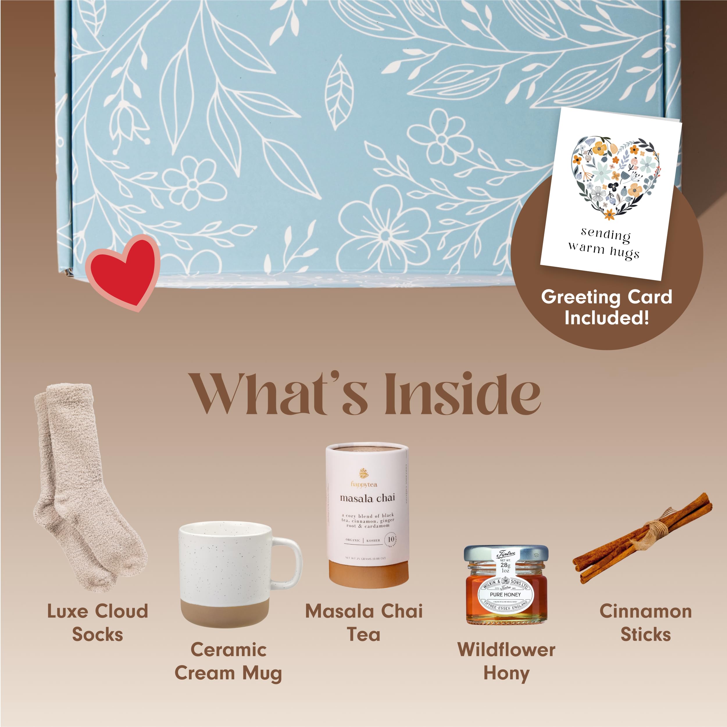 Unboxme Tea Lover'S Gift Basket - Soothing Self- Care Box With Fluffy Socks, Ceramic Mug, Chai Tea, Honey & Cinnamon. Perfect Se