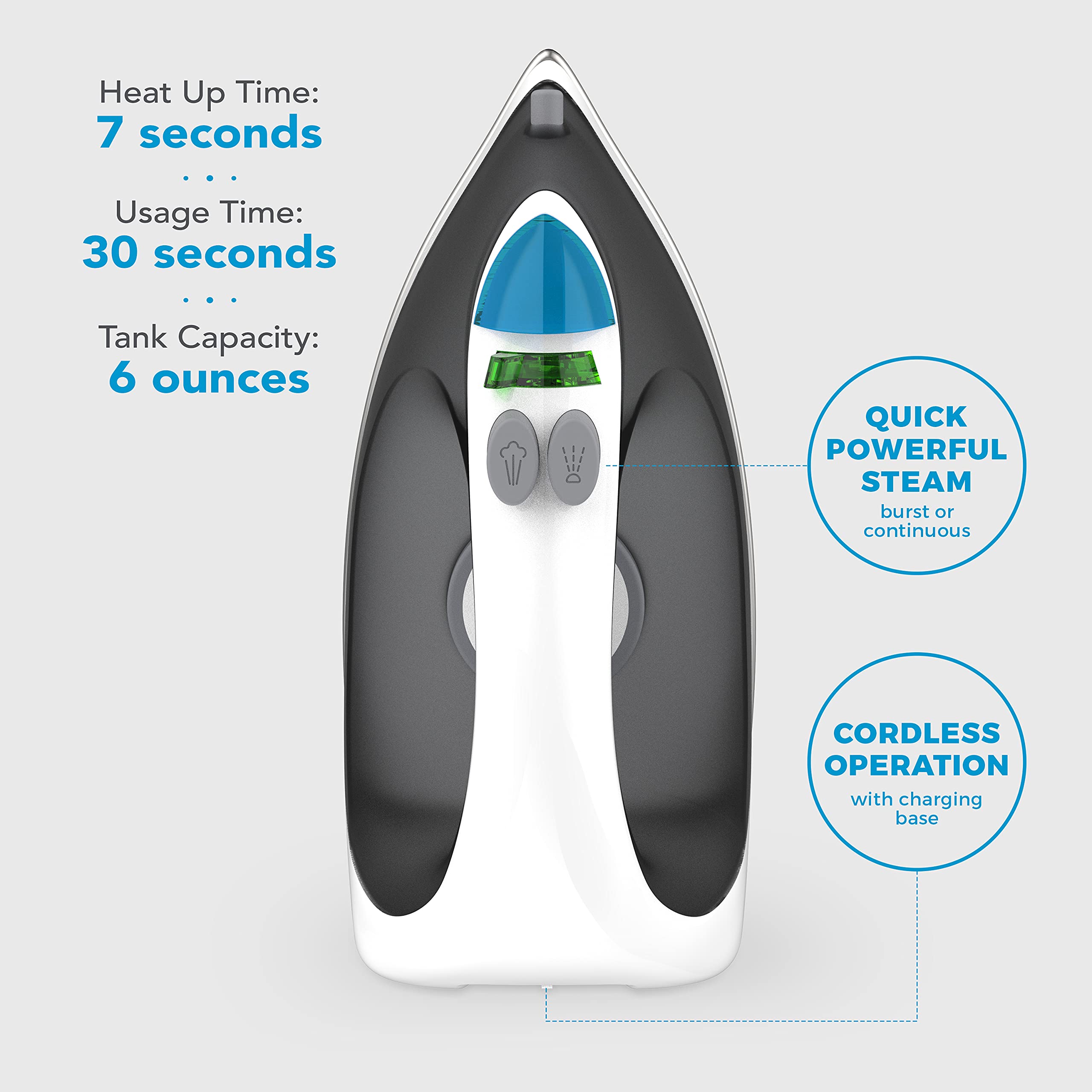 Steamfast SF-760 Portable Cordless Steam Iron  With Carrying Case  Non-Stick Sole Plate  White
