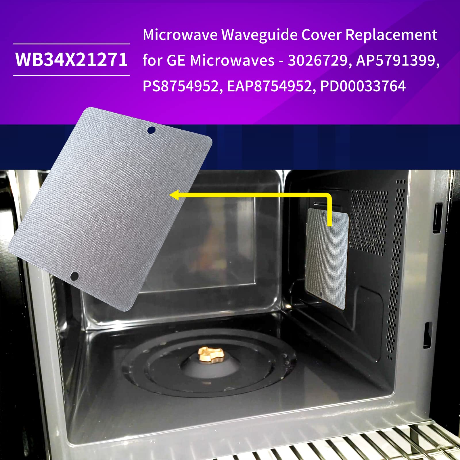 1 Pcs Vsttar Wb34X21271, 3026729 Microwave Wave Guide Cover Replacement 3-3/8 X 4-1/8 Inches, Compatible With Ge General Electri