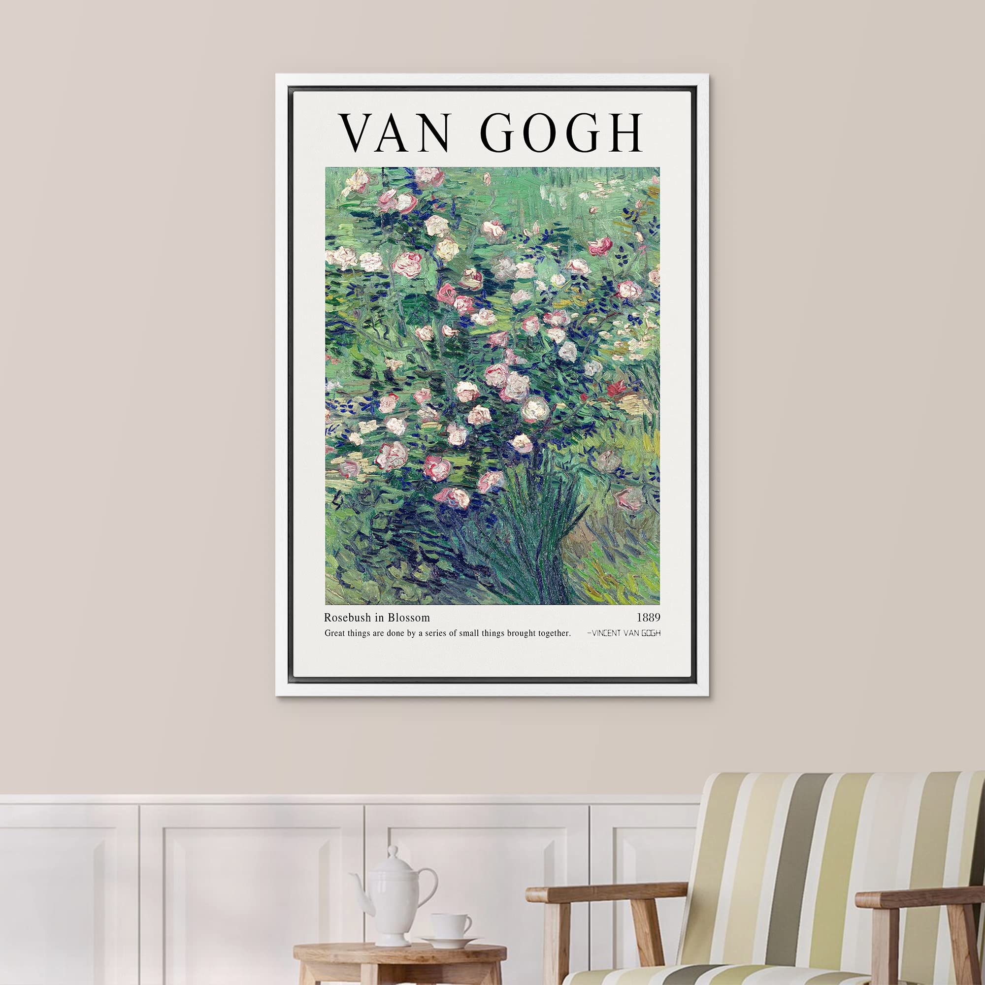 Signleader Framed Canvas Print Wall Art Rosebush In Blossom Van Gogh Botanical Brushstroke Illustrations Fine Art Traditional Co