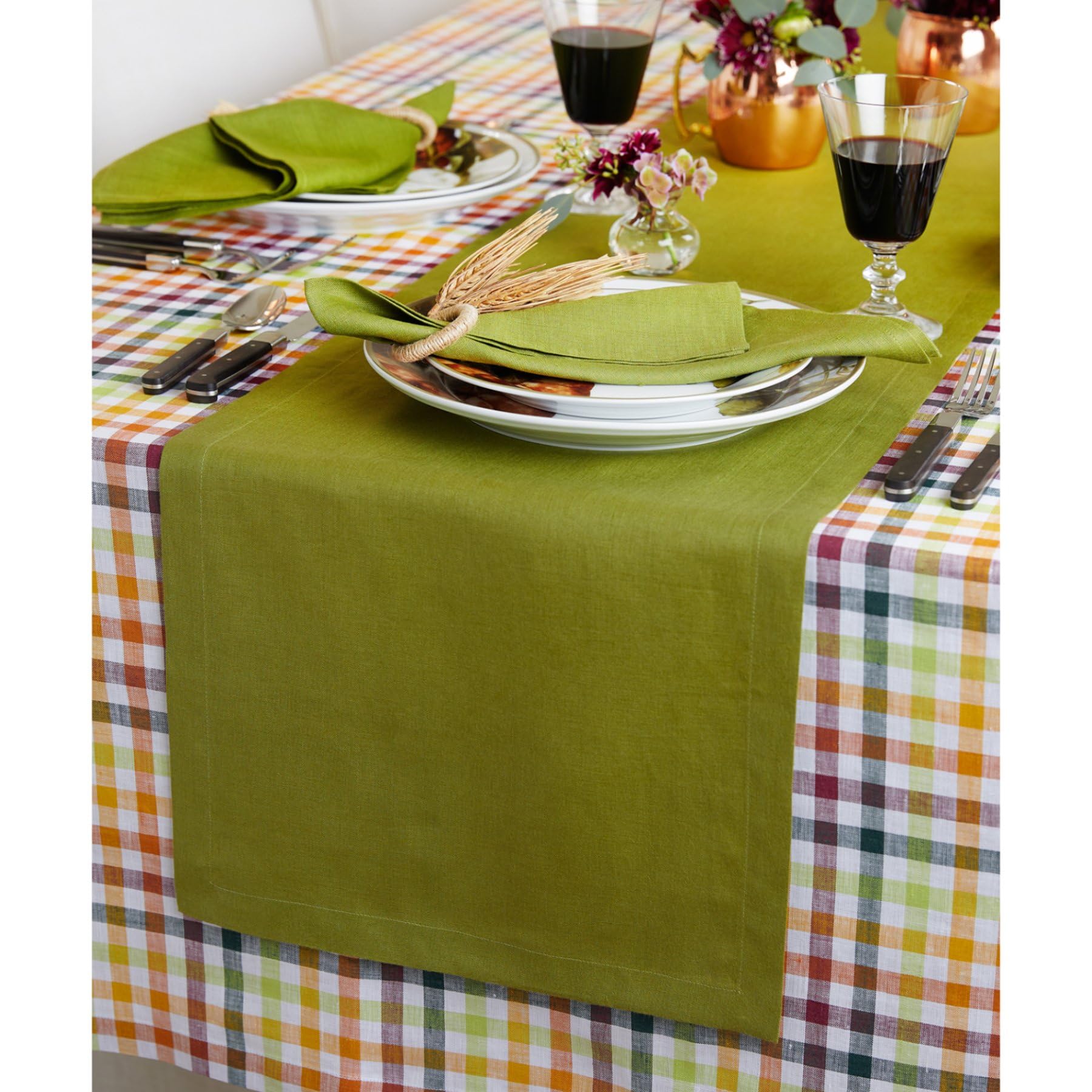 Solino Home Linen Avocado Table Runner 108 Inches Long - Fete, 100% Pure Linen Dining Table Runner 14 X 108 Inch Ideal For Weddi