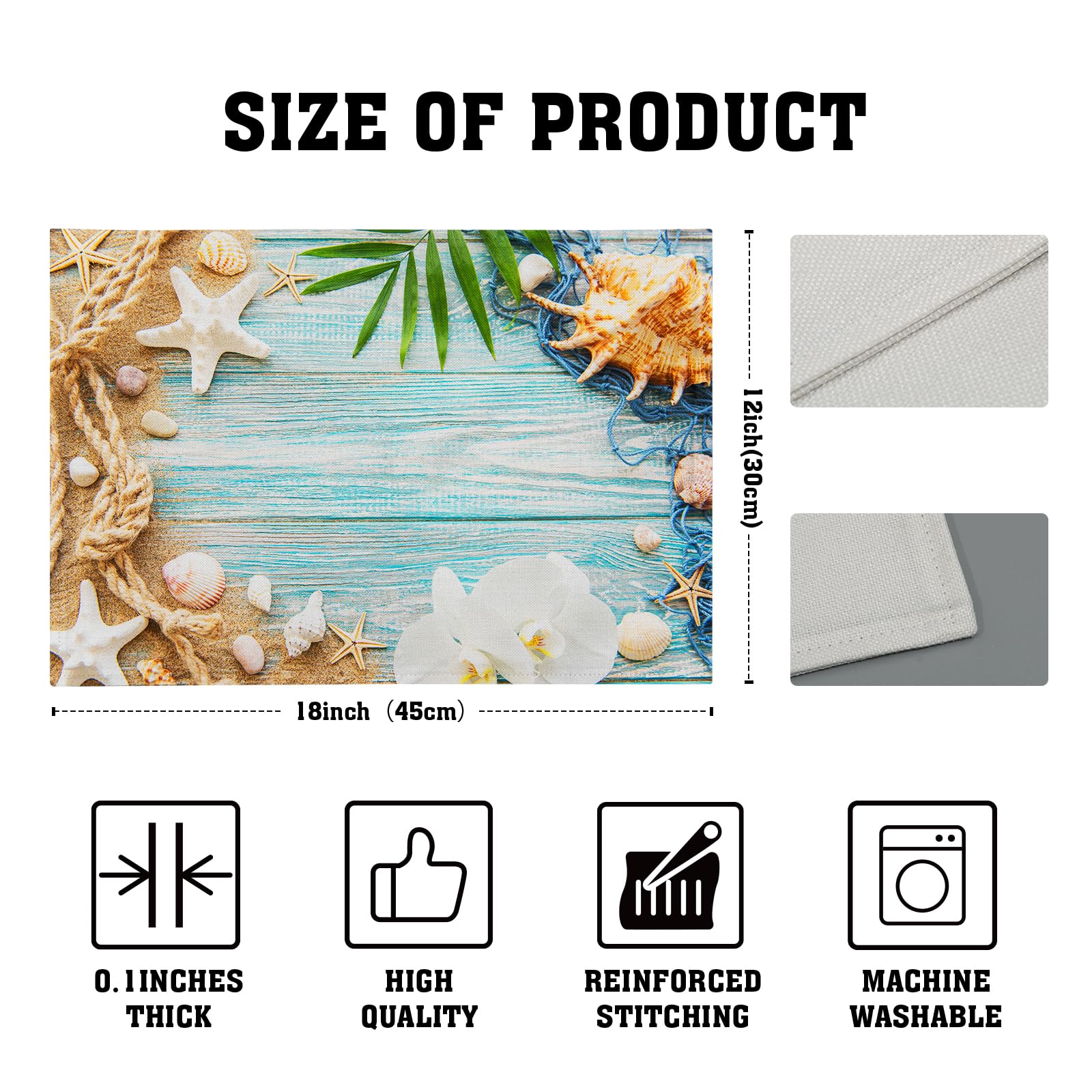 Beach Placemats Set Of 4 For Dining Table Nautical Coastal Starfish Place Mats Summer Washable Table Mats Kitchen Decor Cloth Pl