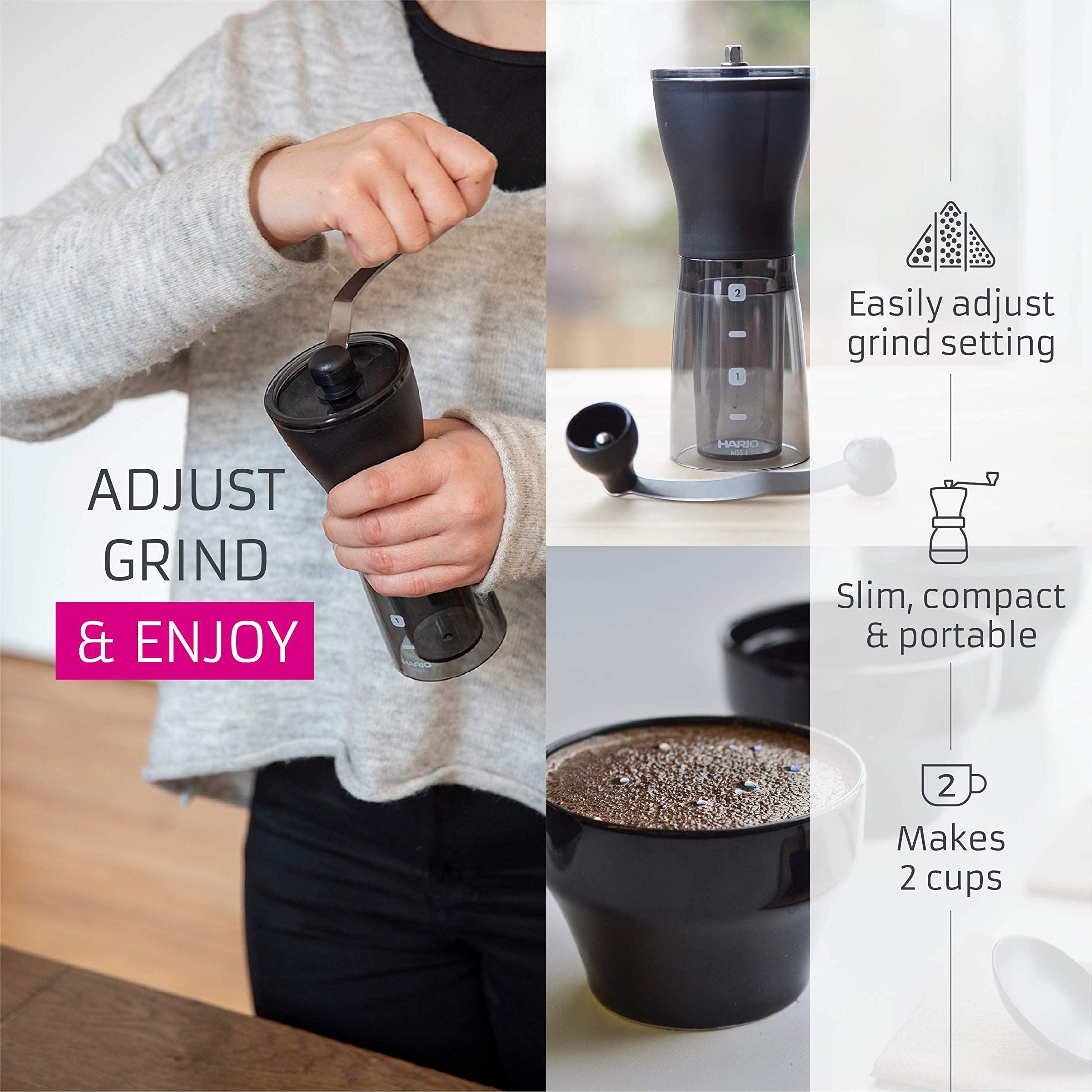 Hario Ceramic Coffee Mill -  'Mini-Slim Plus ' Manual Coffee Grinder 24g Coffee Capacity