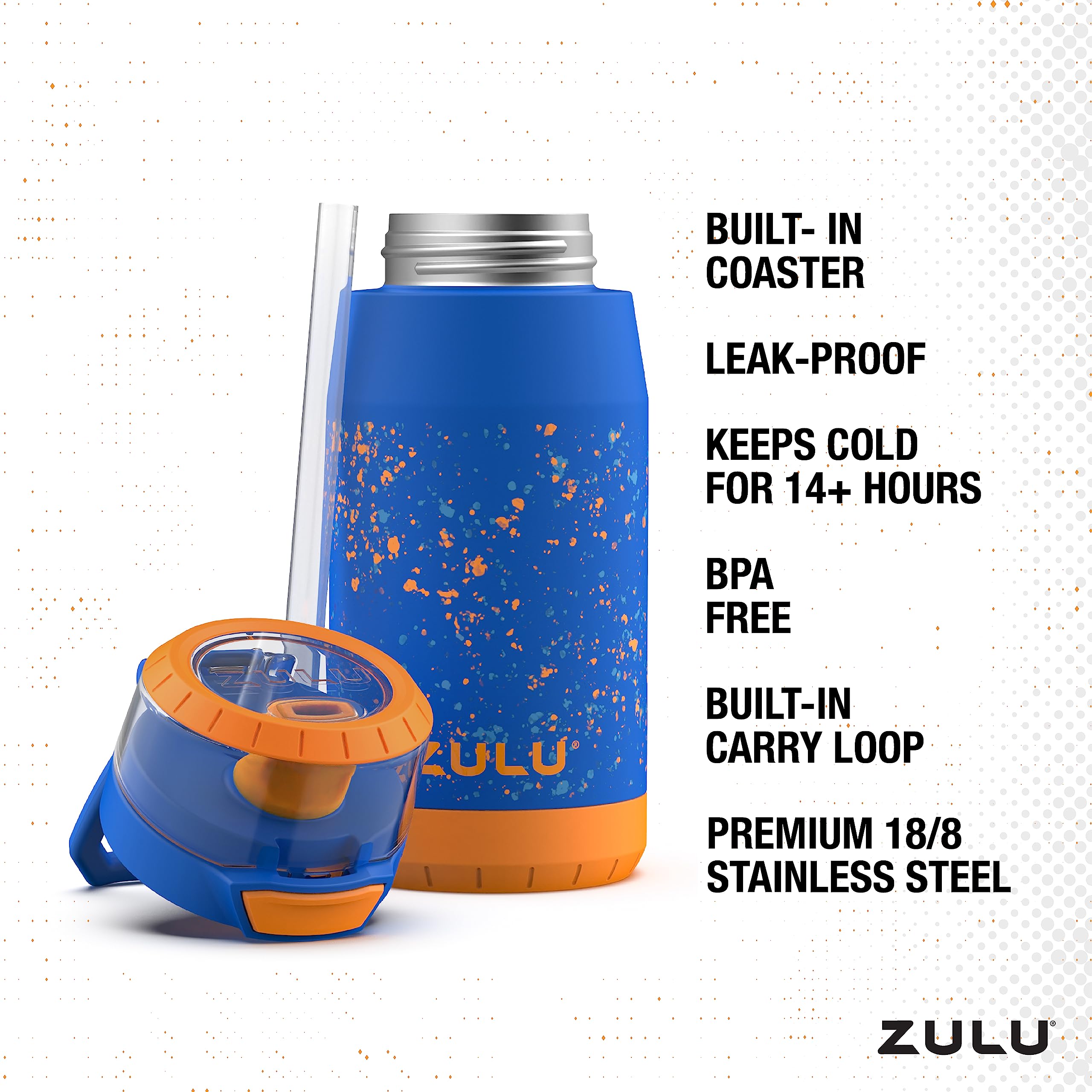 Zulu Kids Flex 12Oz Tritan Stainless Steel Insulated Water Bottle With Silicone Spout, Leak-Proof Locking Flip Lid And Soft Touc