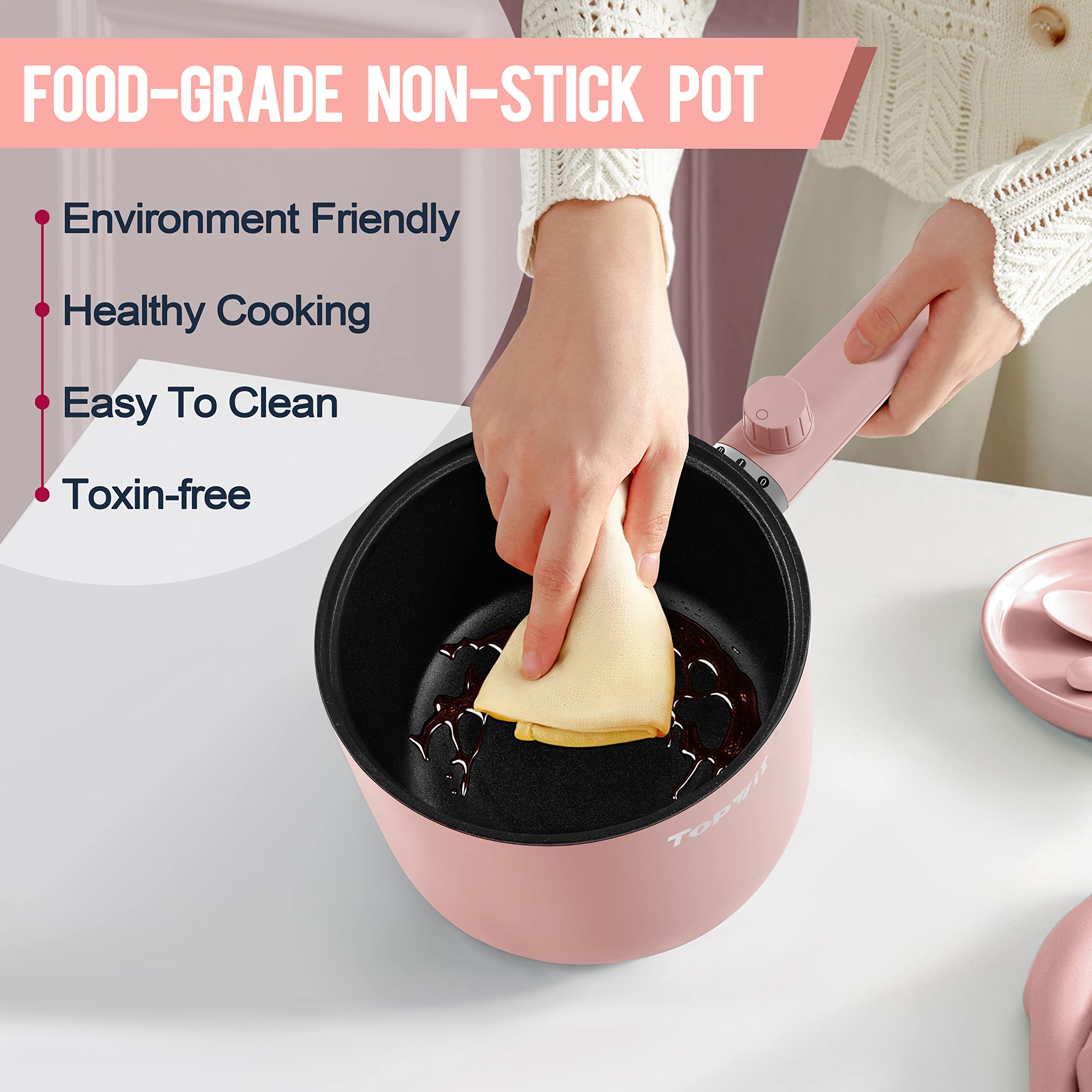 Topwit Hot Pot Electric, 1.5L Ramen Cooker, Portable Non-Stick Frying Pan, Electric Pot For Pasta, Steak, Bpa Free, Electric Coo