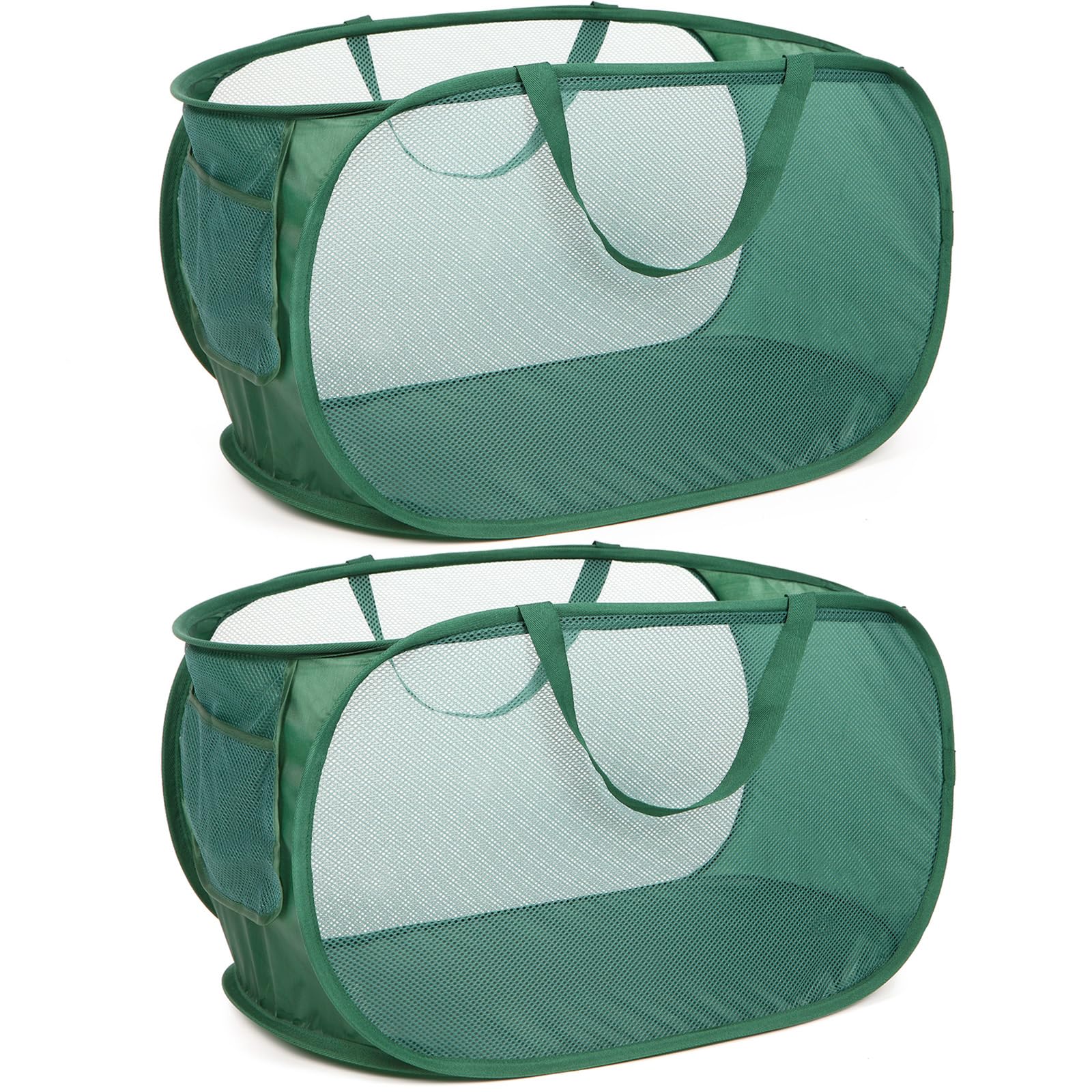 Sturdy Mesh Pop Up Laundry Hamper, Collapsible Laundry Baskets With Side Pocket, Foldable Clothes Hamper With Reinforced Carry H