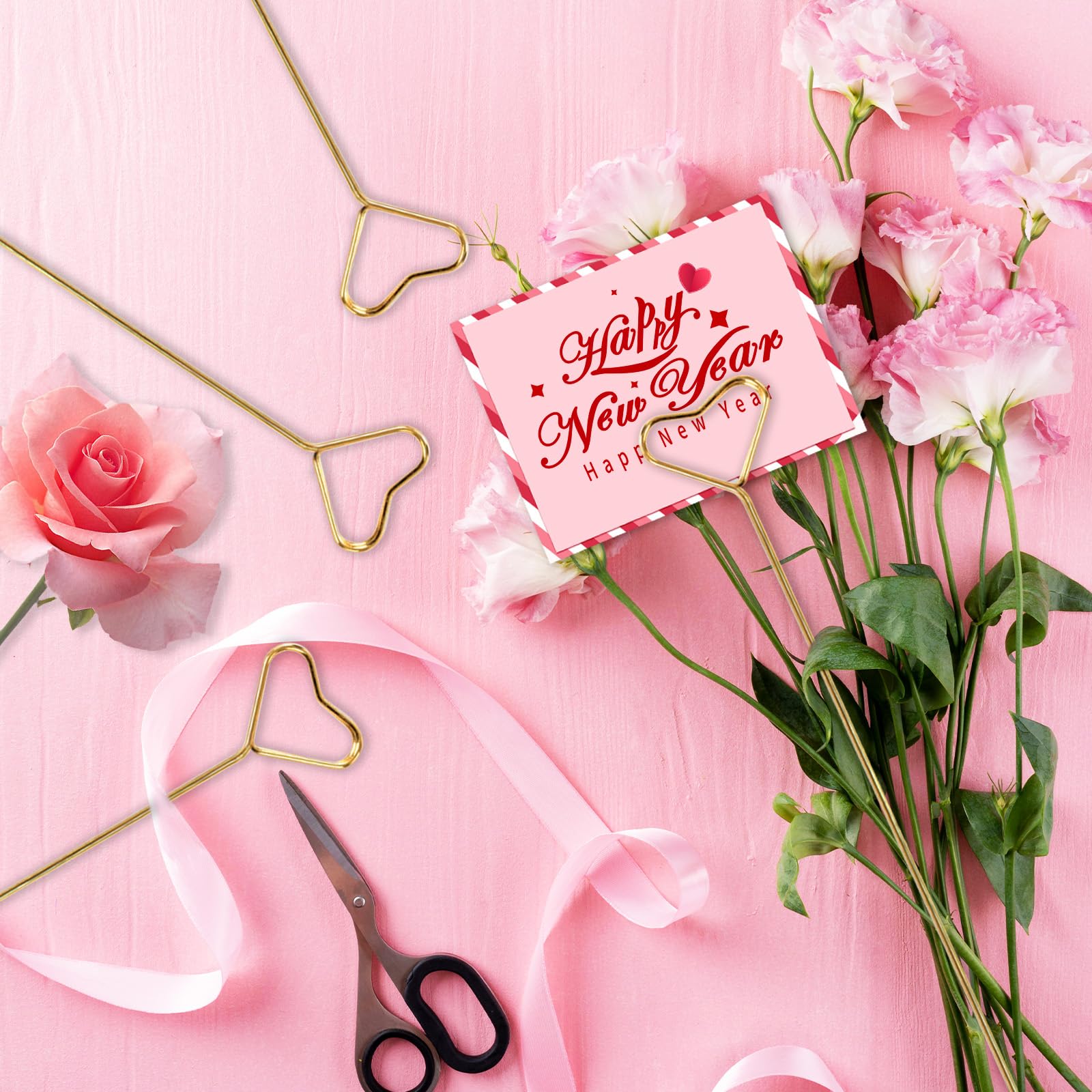 Rimoev 40 Pcs Floral Card Holder Picks, Heart Picture Holders, Photo Holder Pick Stick, Gold Floral Place Card Holder, Floral Pi
