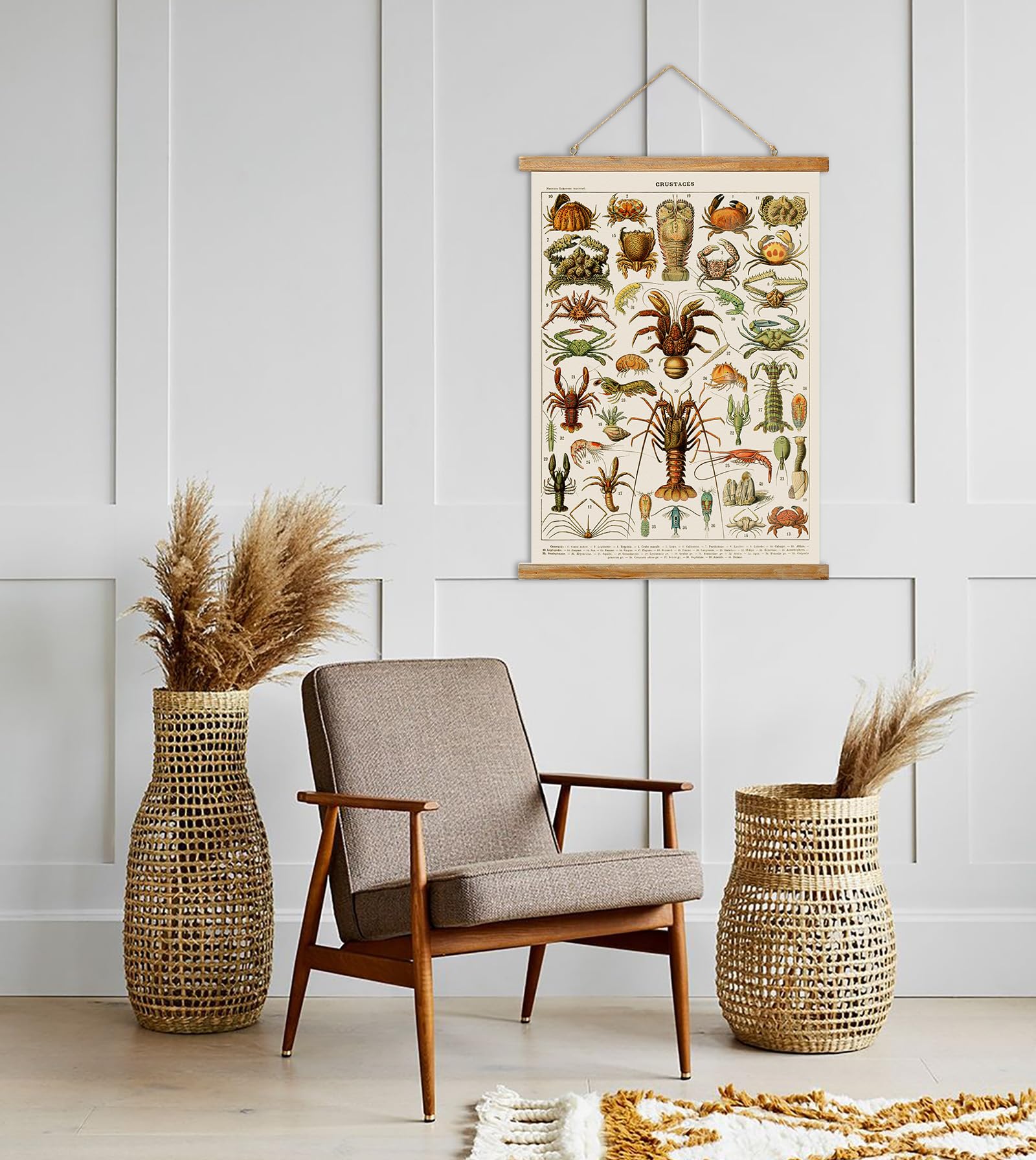 Ovfovy Vintage Crab Poster, Rustic Room Aesthetic, Retro Wall Art Prints Without Fading, Printed On Linen With Wood Frames, Read