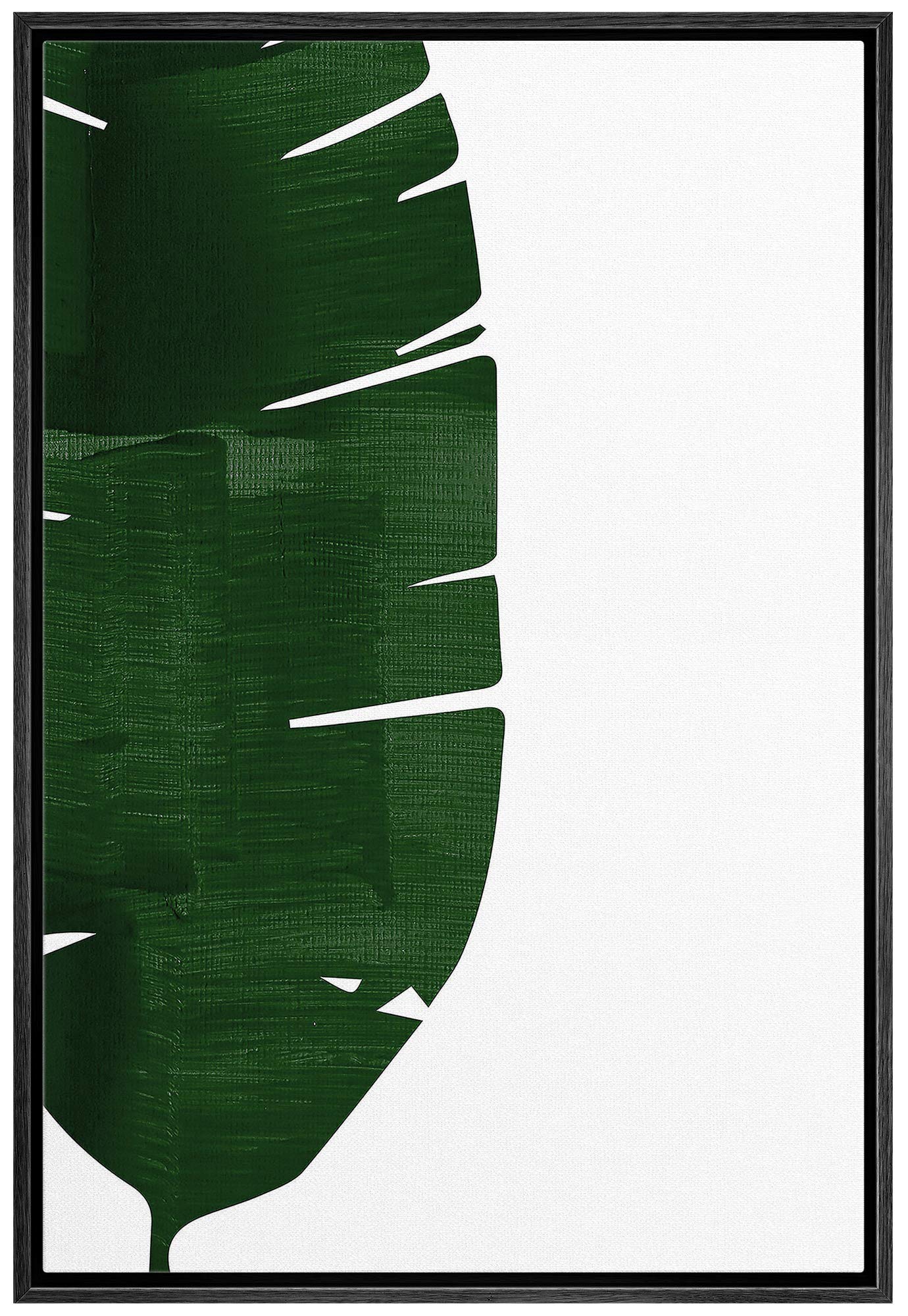 Idea4Wall Framed Canvas Print Wall Art Faded Texture Green Palm Leaf Geometric Shapes Illustrations Modern Art Chic Colorful For