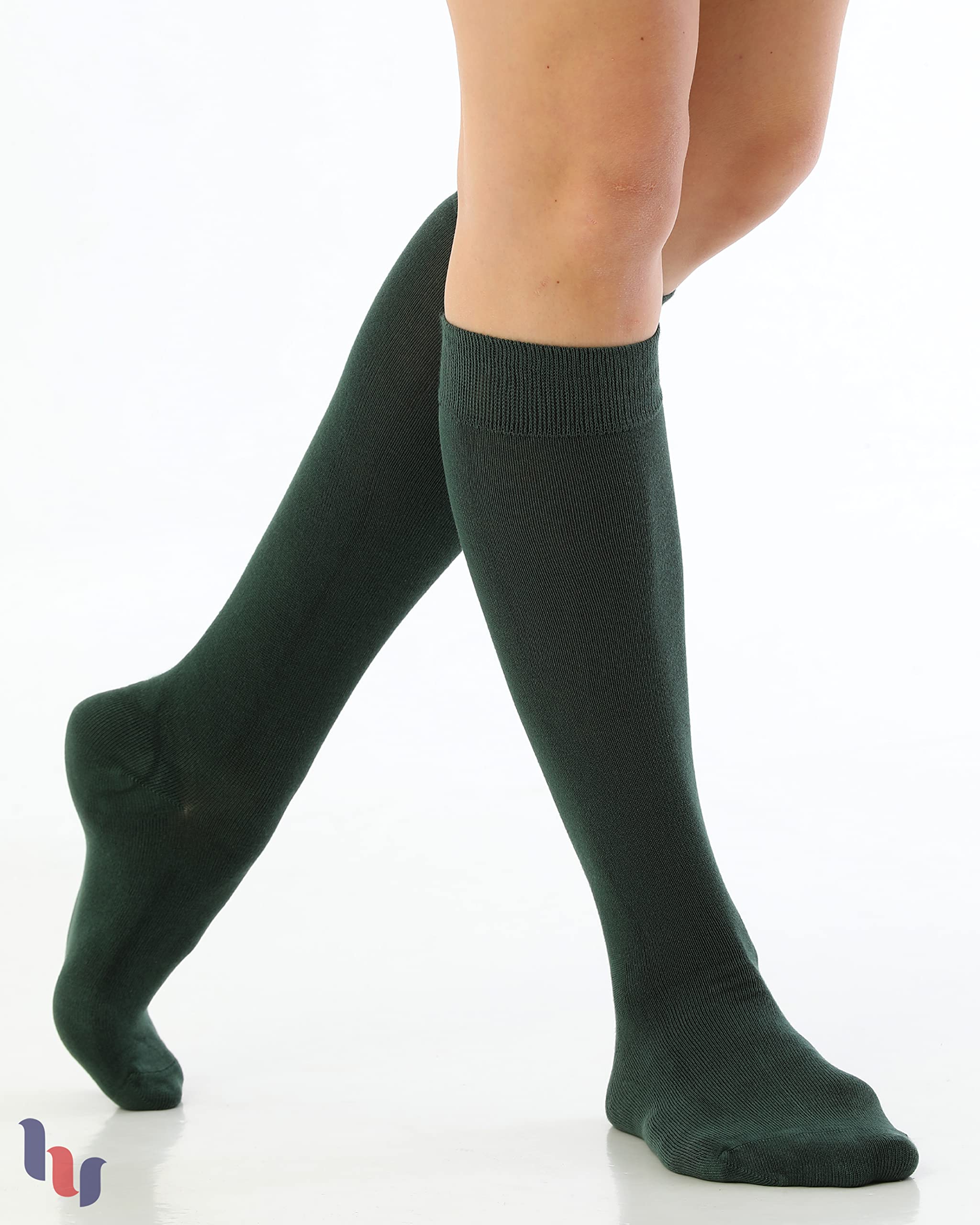 Hugh Ugoli Womens Bamboo Knee High Socks  Comfort Seam Long Dress Socks, Soft  Lightweight  4 Pairs, Dark Forest Green, Shoe Siz
