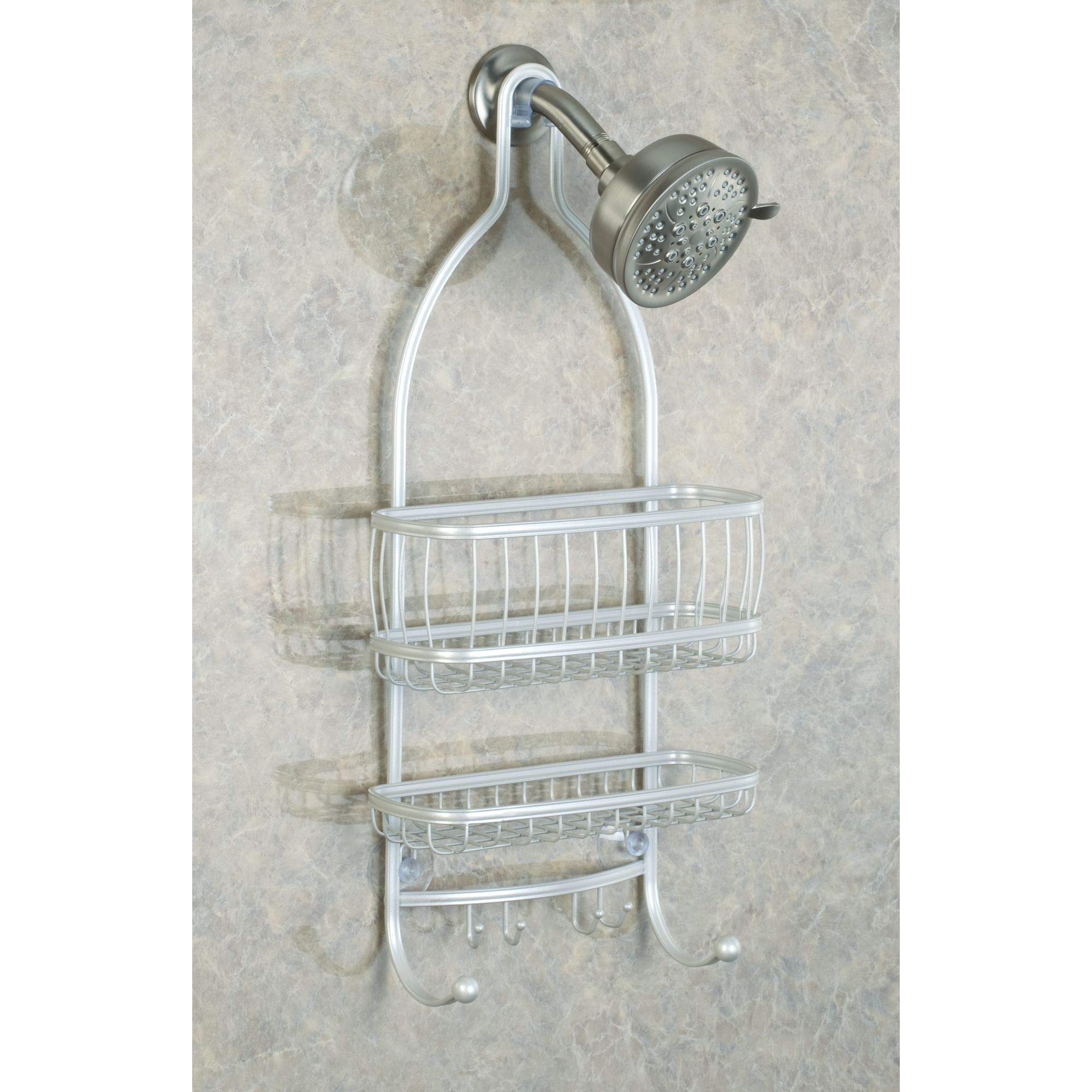 iDesign York Metal Wire Hanging Shower Caddy, Extra Wide, 10" x 4" x 22", Pearl White, Model 61974, Stainless Steel
