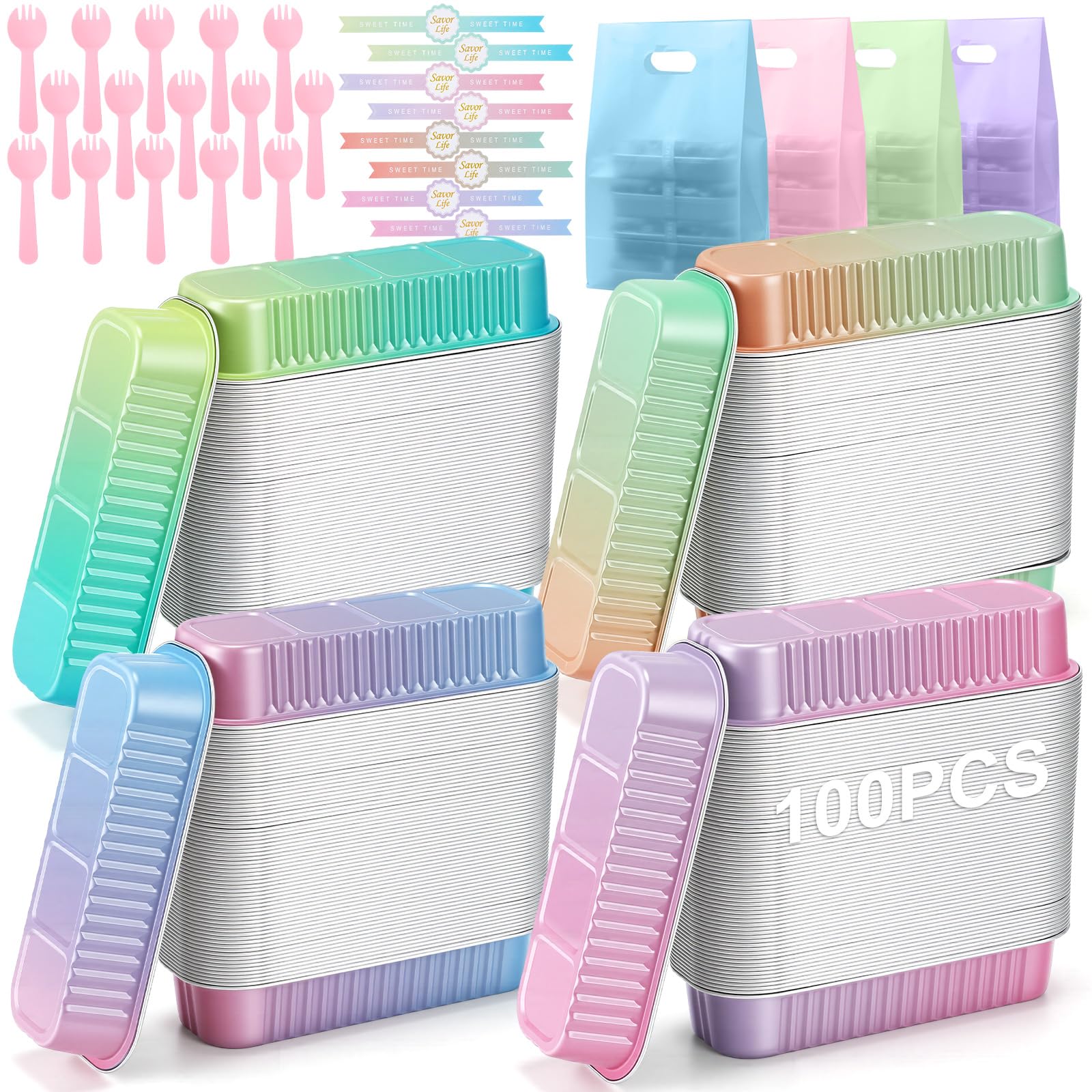 Acellegic 424 Pack Gradient Macaron Mini Loaf Pans Set with Lid and Spoons