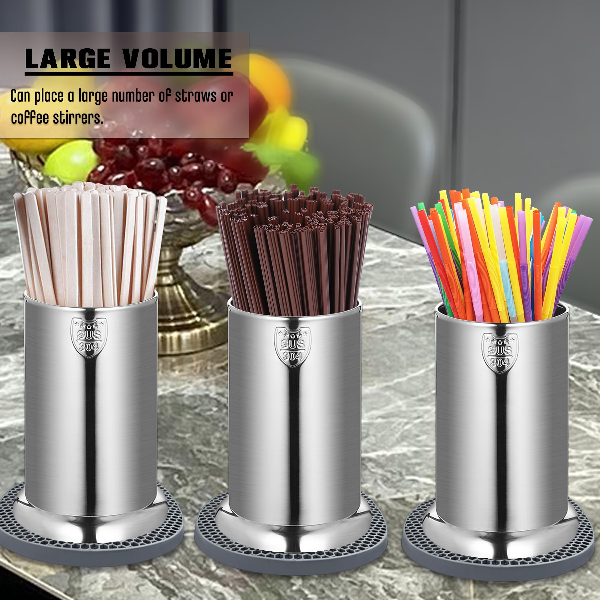 304 Stainless Steel Straw Holder, Counter-Top Straw Dispenser, Cutlery Organizer, Spoons Forks Chopsticks Storage