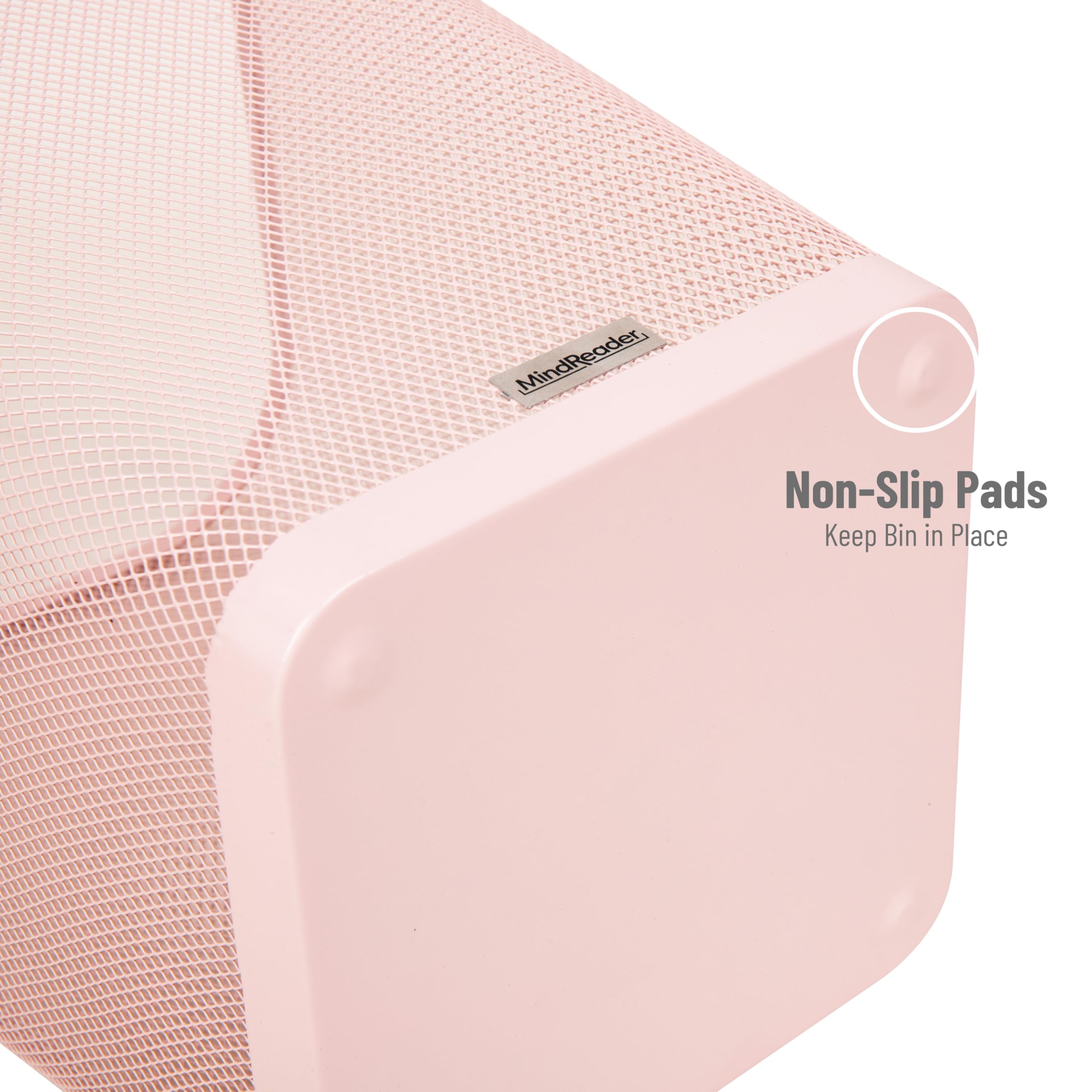 Mind Reader Mesh Trash Can, Square Wastebasket for Office or Home, 5 Gallon Capacity, Metal Mesh, Set of 2, Pink