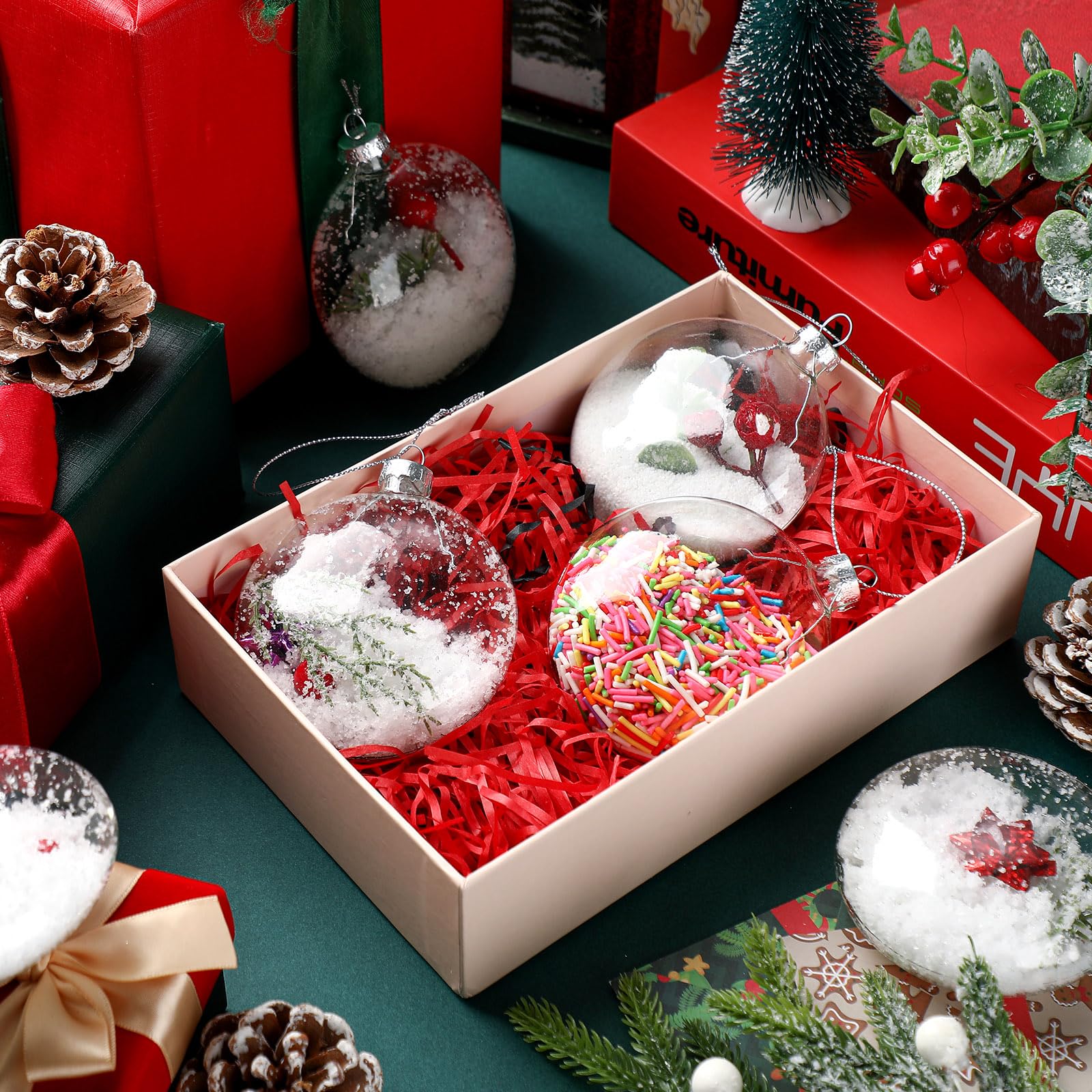 Liliful 24 Pcs Christmas Clear Ornaments Fillable Flat Ball 3.15 Inch for Crafts DIY Ornaments Craft Fillable Glass Ornament Bal