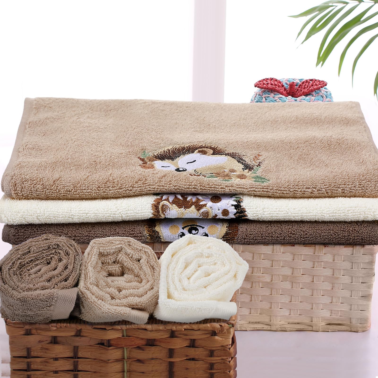Hillsuren 3 Pcs Hedgehog Floral Hand Towels Bathroom Decor Cute Hedgehog Gifts Decorative Farmhouse 100% Cotton Embroidered Hand