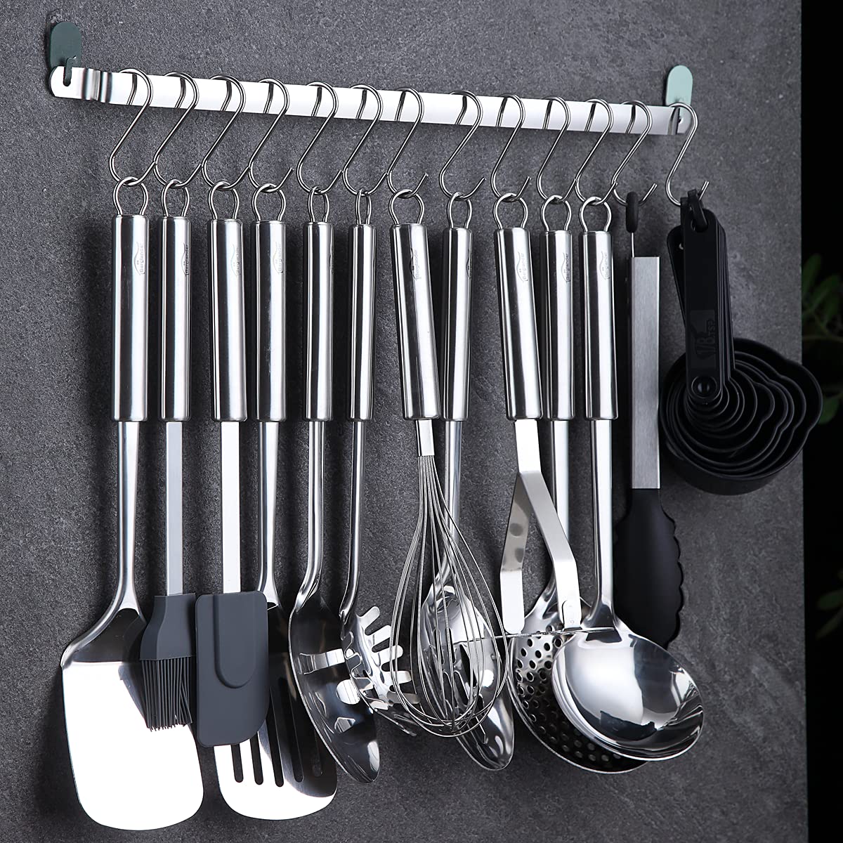 Berglander 38-Piece Stainless Steel Kitchen Utensils Set with Holder & Hooks - Silver, Dishwasher Safe Cooking Tools