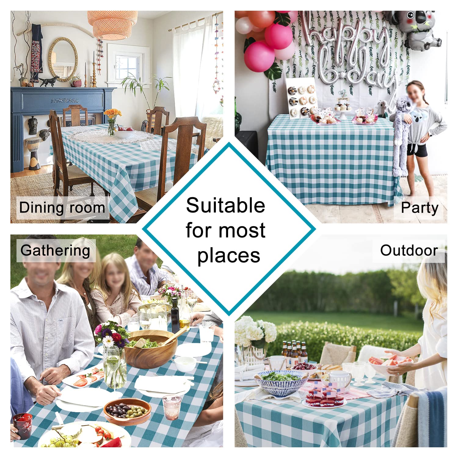 Hiasan 60 X 102 Inch Checkered Tablecloth Rectangle - Waterproof, Wrinkle Resistant And Washable Gingham Table Cloth For Outdoor