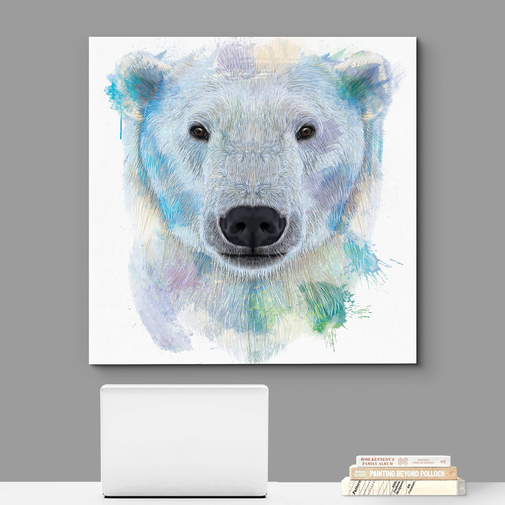 Wall26 - Fun And Colorful Splattered Watercolor Polar Bear - Canvas Art Home Art - 24X24 Inches