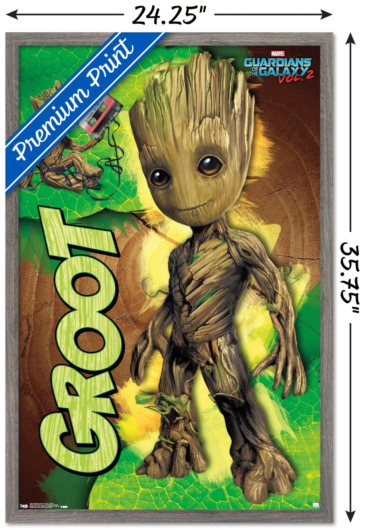 Trends International Marvel Cinematic Universe - Guardians Of The Galaxy 2 - Groot Wall Poster, 22.375'' X 34'', Barnwood Framed