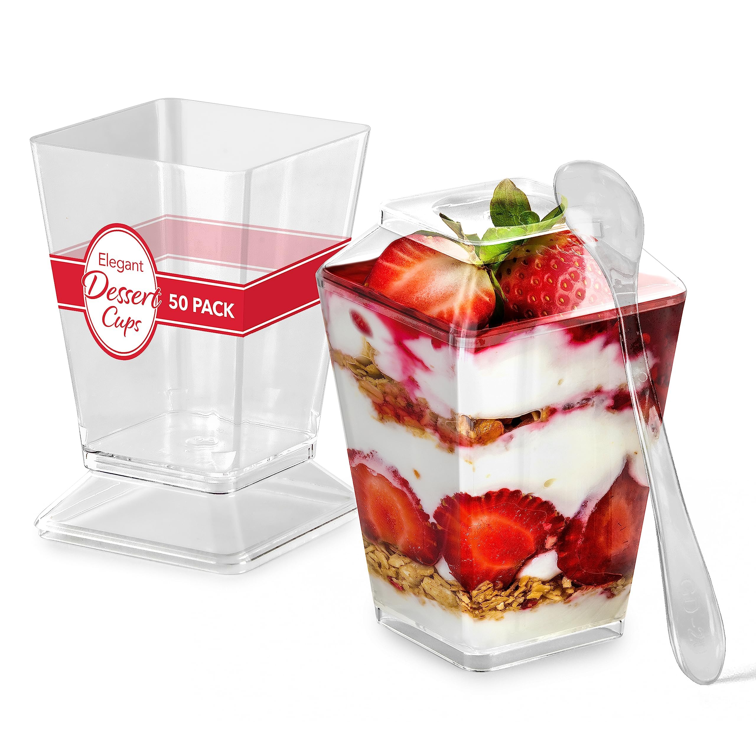 Stock Your Home 100 Pack 5 Oz Elegant Mini Clear Plastic Dessert Cups With Lids And Spoons Square Parfait Cup W/Lid For Small In