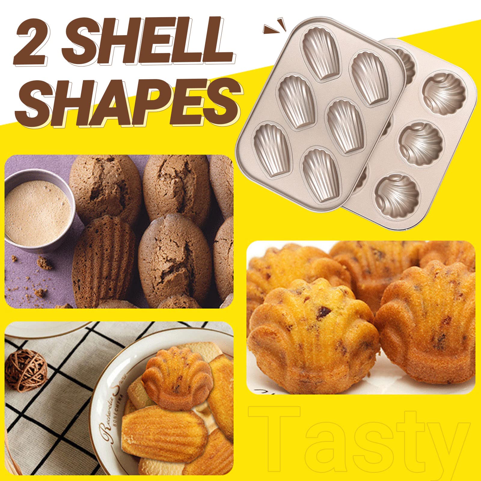 Eiixmso 2Pcs Shell Madeleine Pan Non-Stick Kitchen Oven Baking Pans - Pudding Moulds, Baking Cookie Moulds, Carbon Steel With No