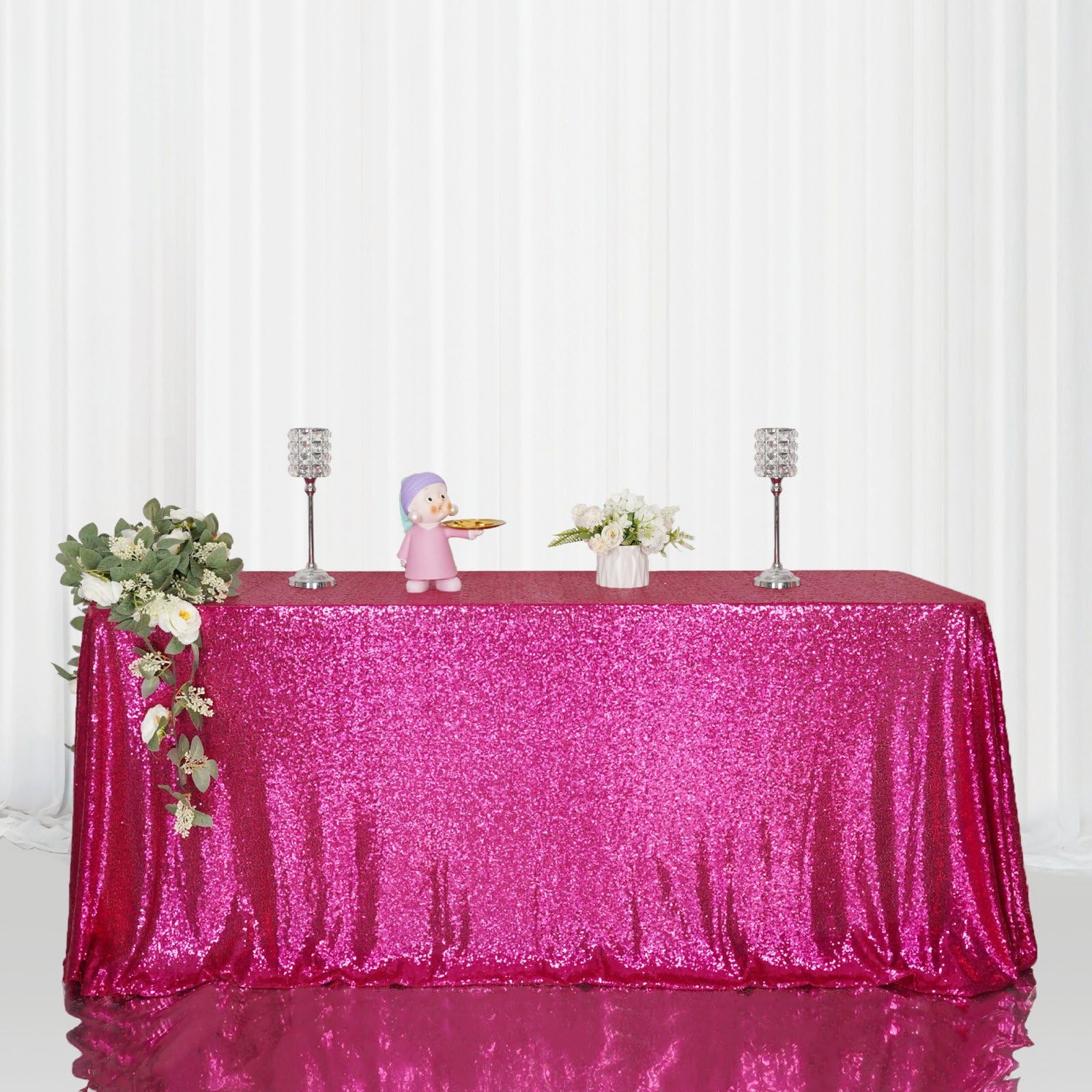 Poise3Ehome Hot Pink Sequin Tablecloth 60  120 Inch Rectangle Sparkly Fabric Table Cloth For Baby Shower Birthday Party Wedding