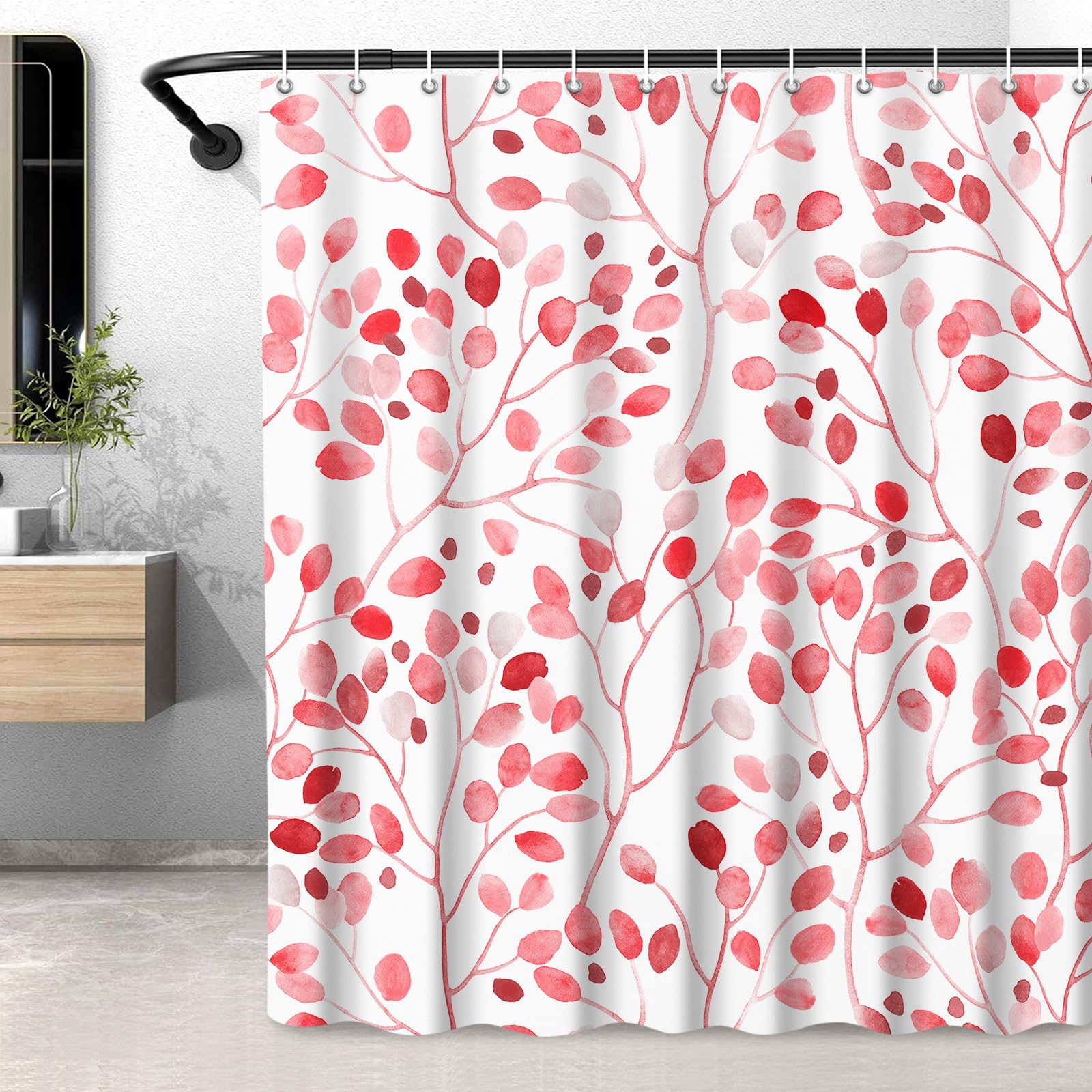 Lxbni Extra Long Pink Shower Curtain, Boho Floral Shower Curtain For Bathroom, Waterproof Polyester Machine Washable Bath Curtai