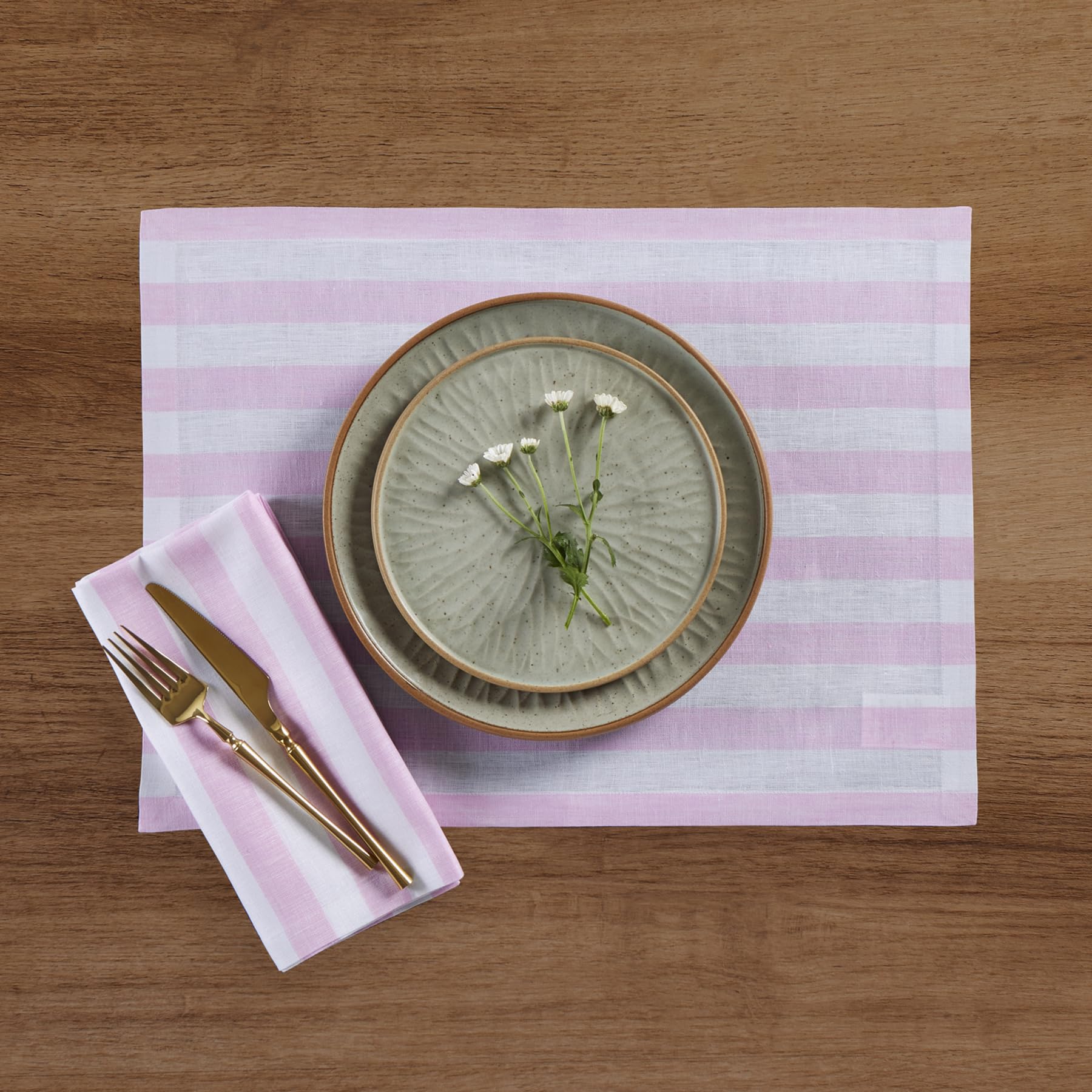 Solino Home Stripe Linen Dinner Napkins 20 X 20 Inch - 100% Pure Linen Pink And White Cloth Napkins Set Of 4 For Spring, Easter