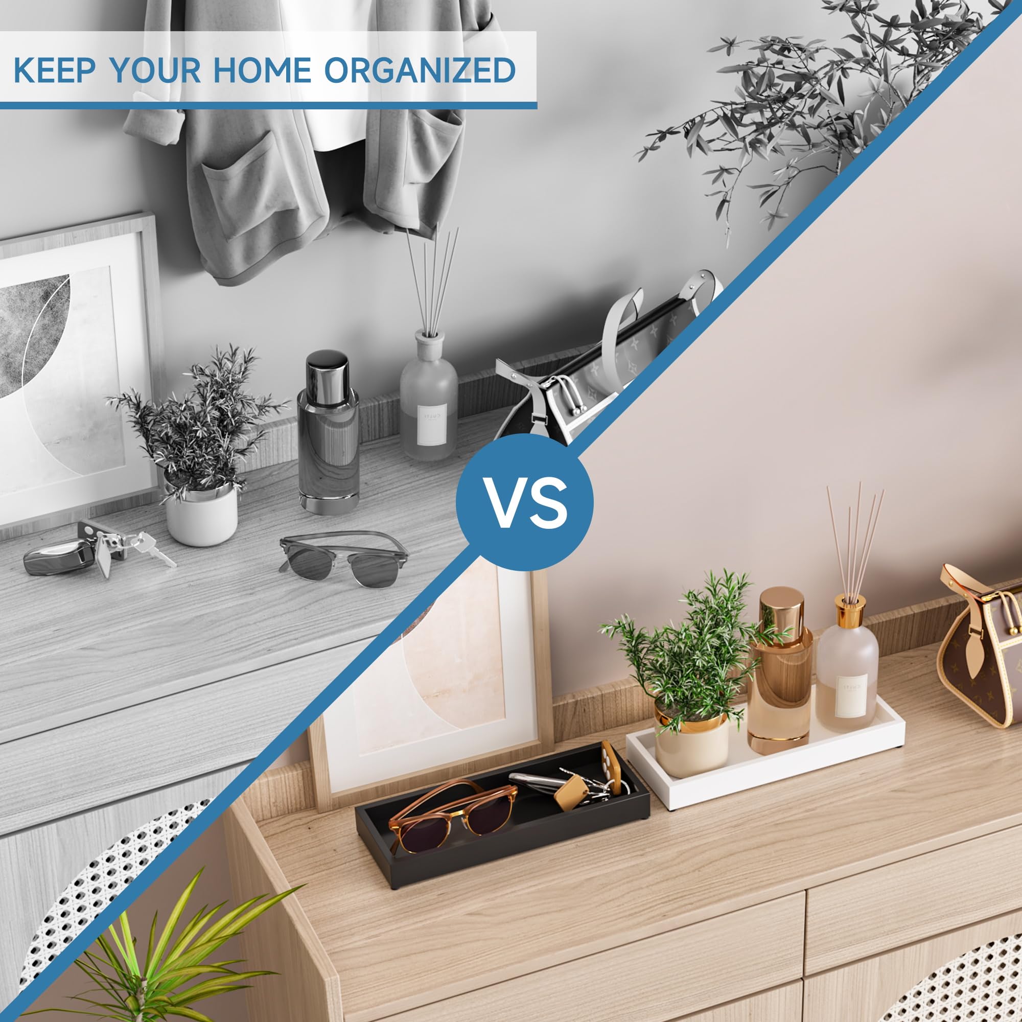 Bathroom Vanity Tray Black Decorative Tray For Counter, 11.2''X 4.3'' Small Wood Sink Soap Tray Holder For Kitchen, Dresser Coun