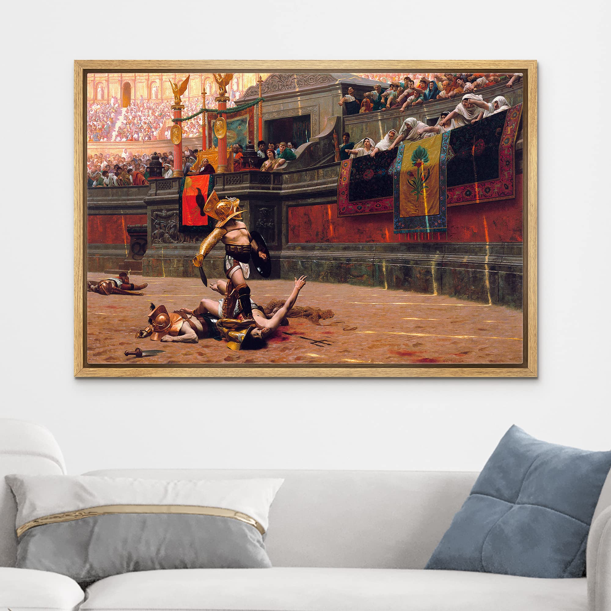 Wall26 - Pollice Verso By Jean-Leon Gerome - Framed Canvas Print Wall Art Famous Painting Reproduction - 16''X24'' Natural