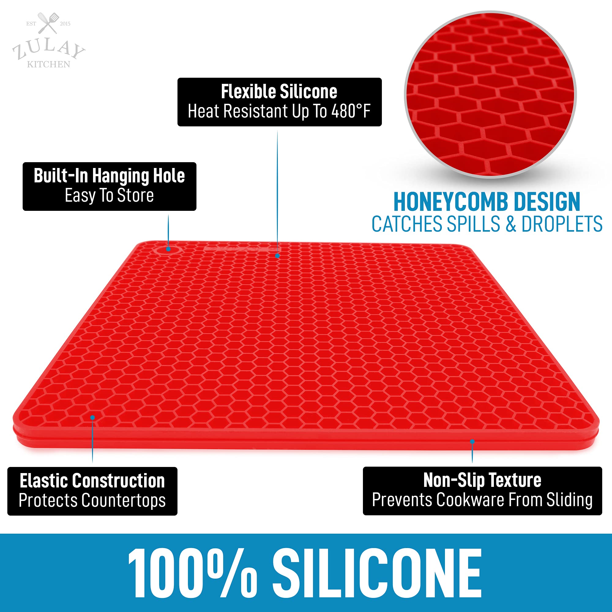 Zulay 4 Pack Silicone Trivet Mat Set - 7   X7    Silicone Pot Holders For Kitchen & Table - Non Slip Silicone Hot Pad & Coasters
