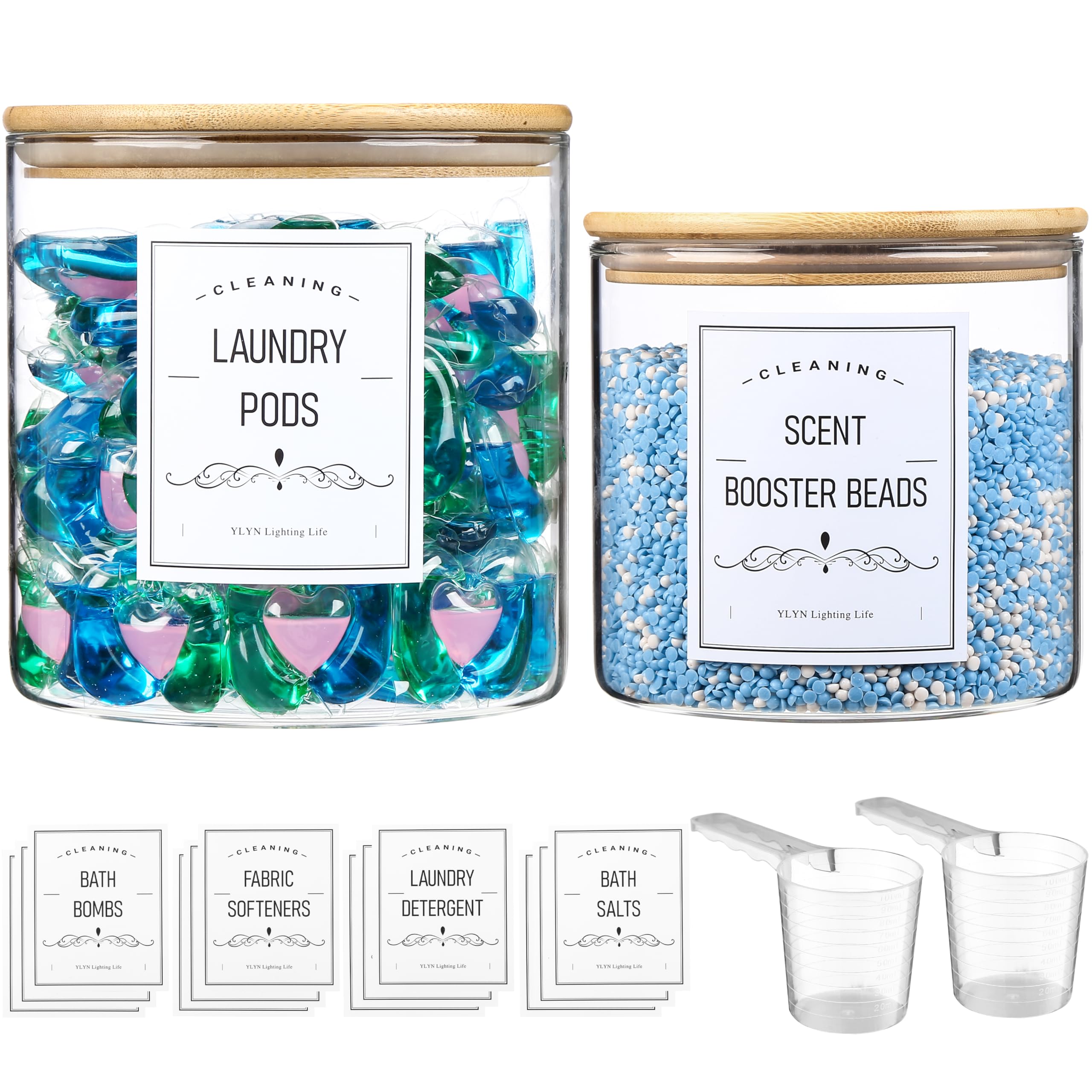 Glass Jars For Laundry Room Organization Jars- Laundry Pods Container With Airtight Bamboo Lid- Dishwasher Pods Container. Laund