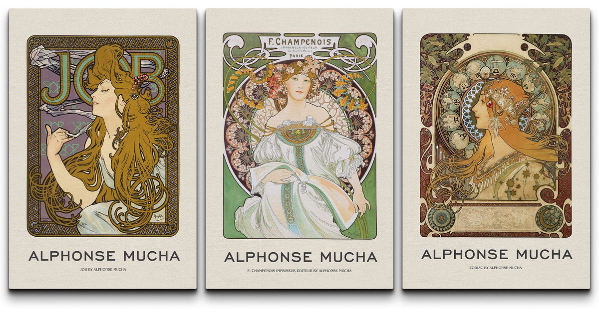 Wall26 Canvas Print Wall Art Set Alphonse Mucha Art Nouveau Floral Women Nature People Illustrations Fine Art Decorative Retro P