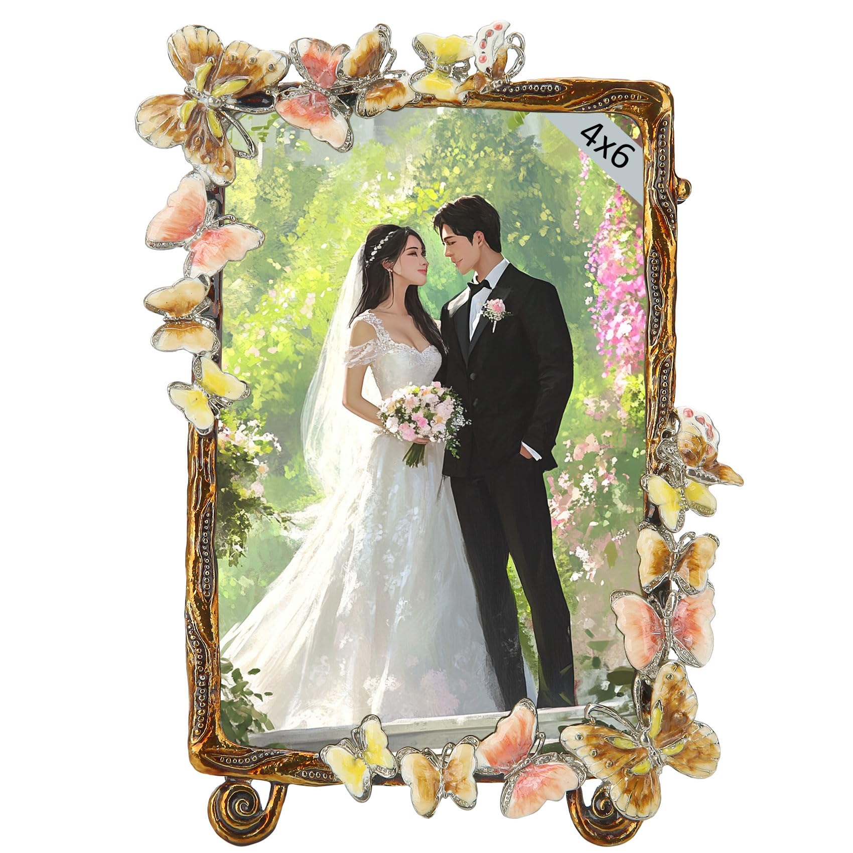 Goutangen 4x6 Vintage Picture Frame Decor Ornate Antique Photo Frames with Glass Front, Art Decor Tabletop Display, Butterfly Gi