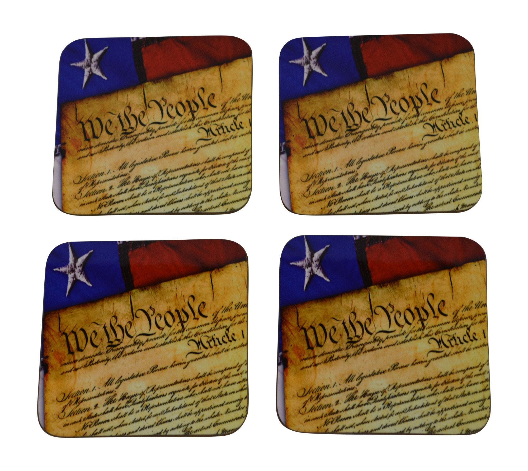 Rogue River Tactical Us Constitution Flag Drink Coaster Set Gift United States Of America Military Veteran Home Kitchen Bar Barw