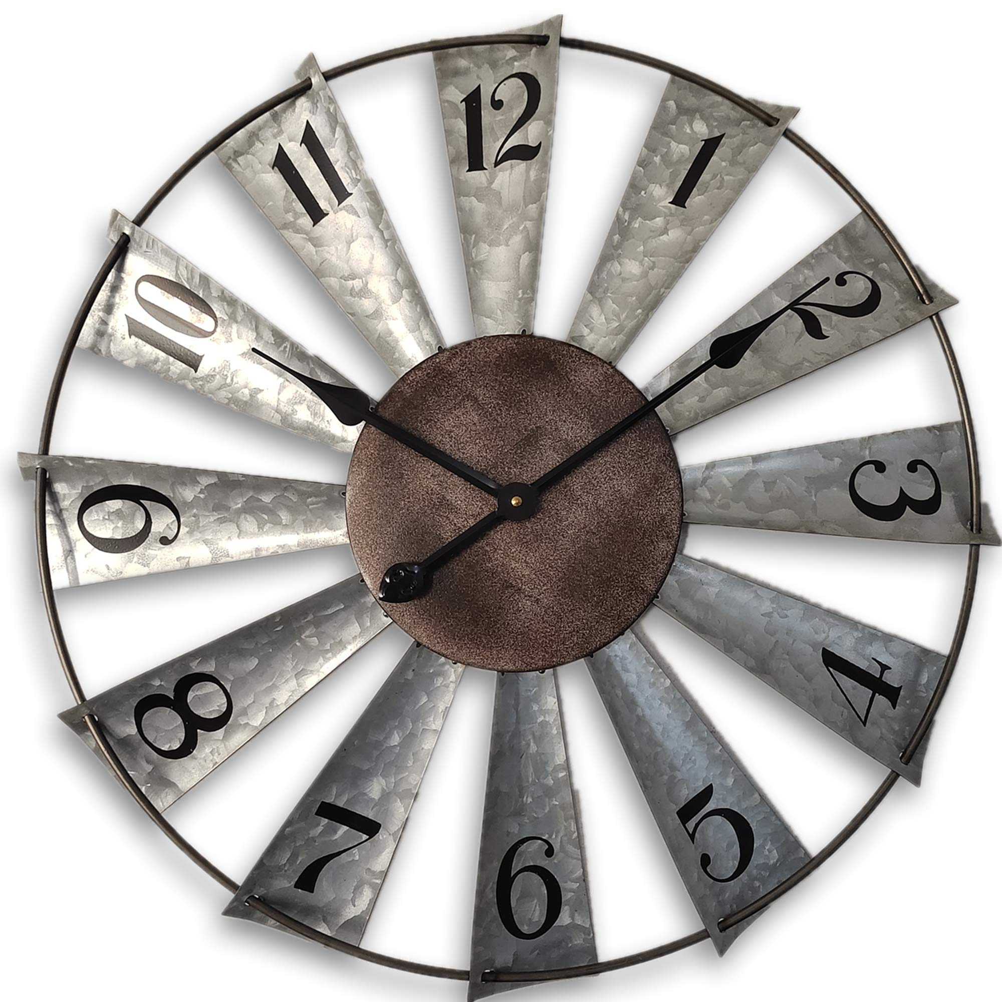 Mrocioa 30Inch Windmill Distressed Metal Wall Clocks Rustic Large Decorative Clock Oversized Farmhouse Decor,Non Ticking,Battery