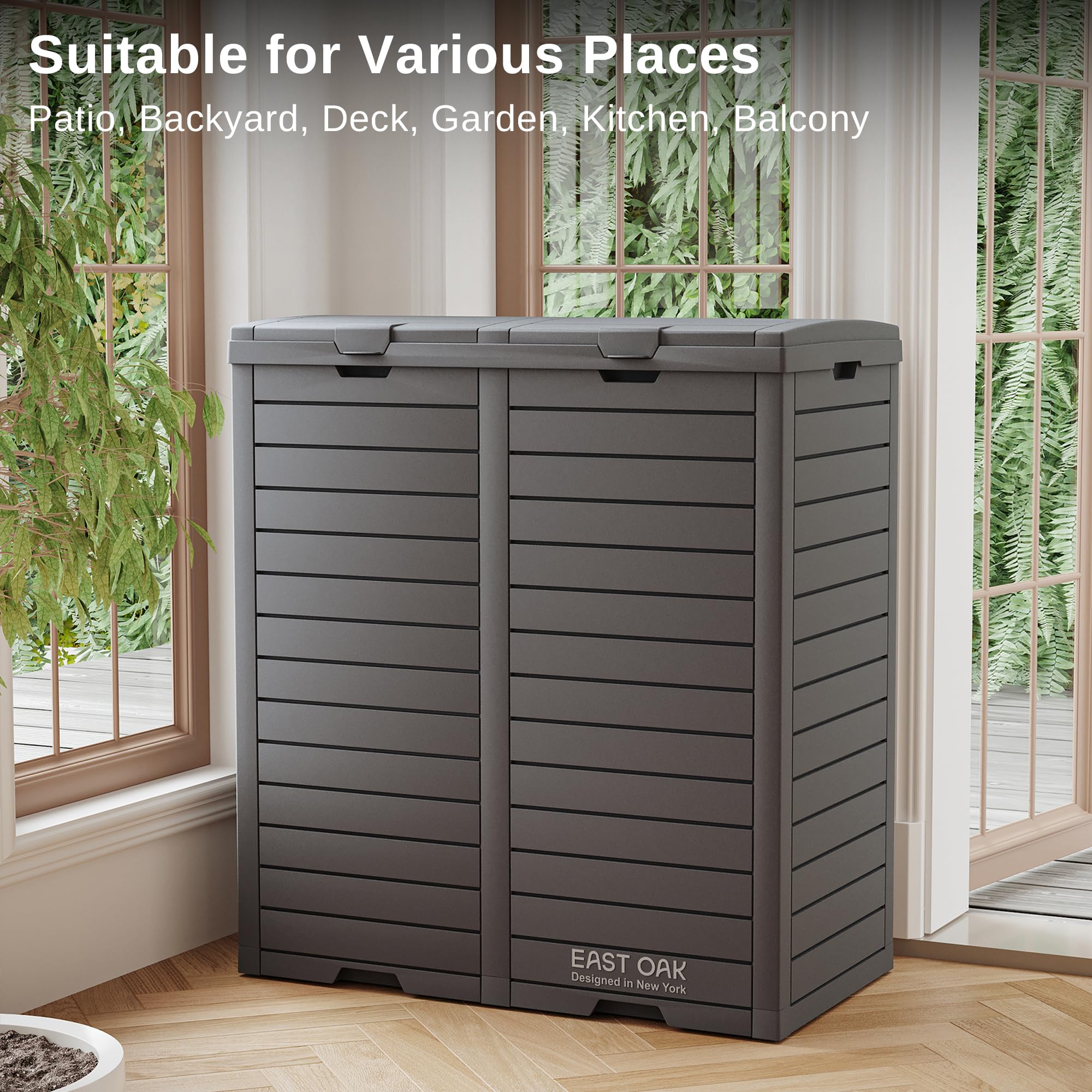 East Oak 76 Gallon Outdoor Trash Can, Waterproof Resin Garbage Can With Tiered Lid And Drip Tray, Outside Trash Bin For Patio, K
