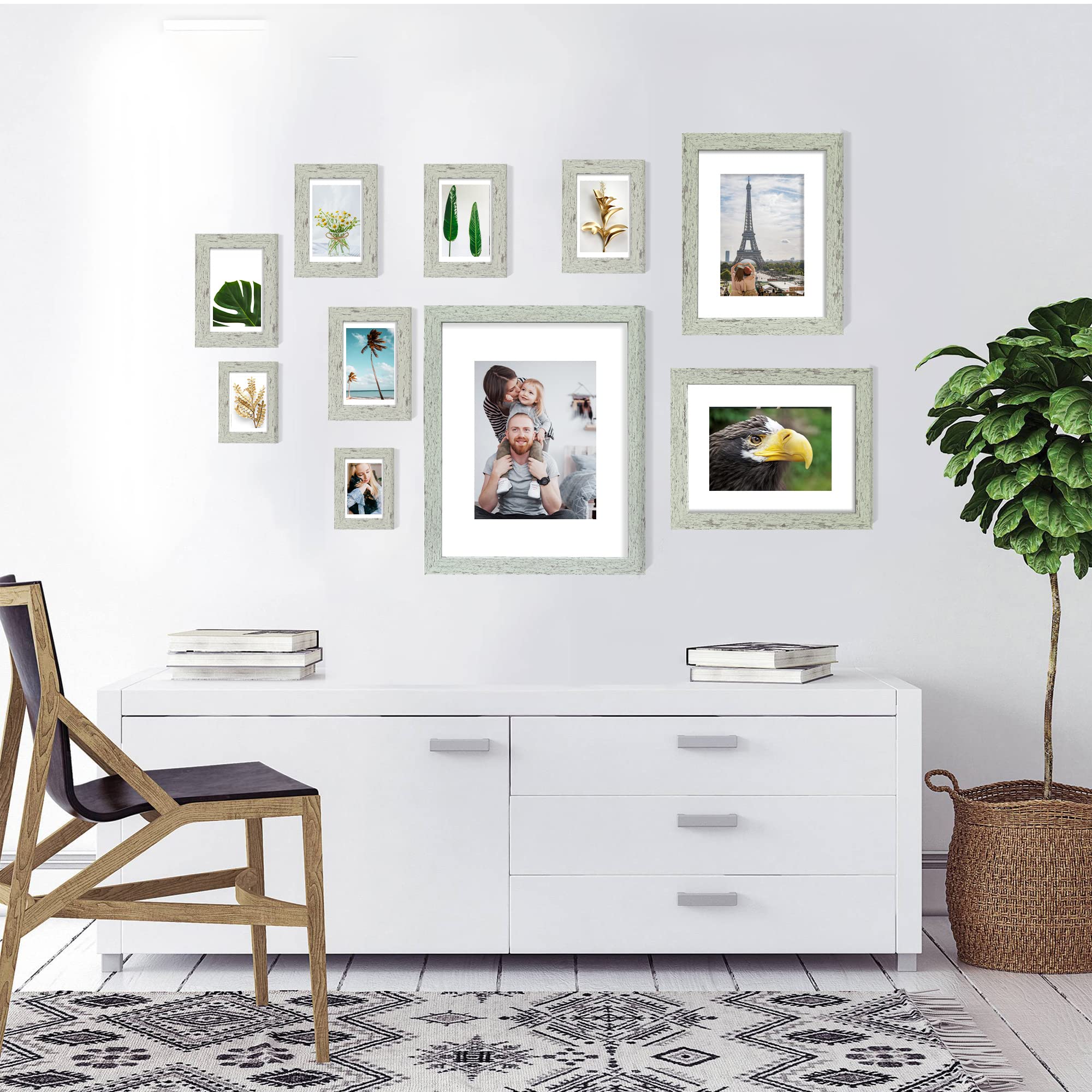 Hongkee 4x6 Picture Frame Set of 4, Made of Real Glass and Sage Green Wooden Frame, 4 by 6 Photo for Wall or Tabletop - Display