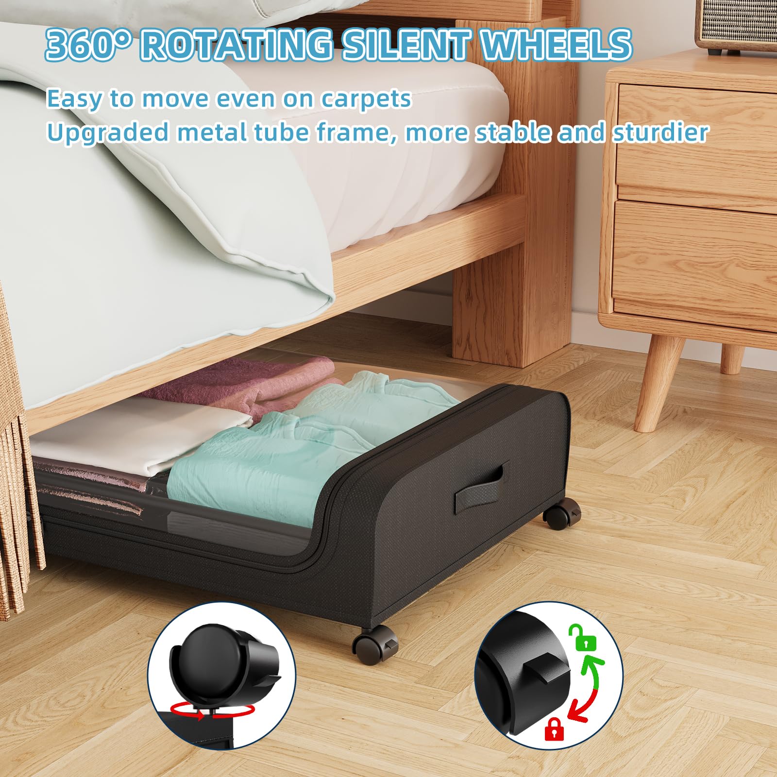 Uyokcnie Under Bed Storage Containers, Under Bed Shoe Storage With Wheels, Bedroom Storage Organization with Handles, Under Bed