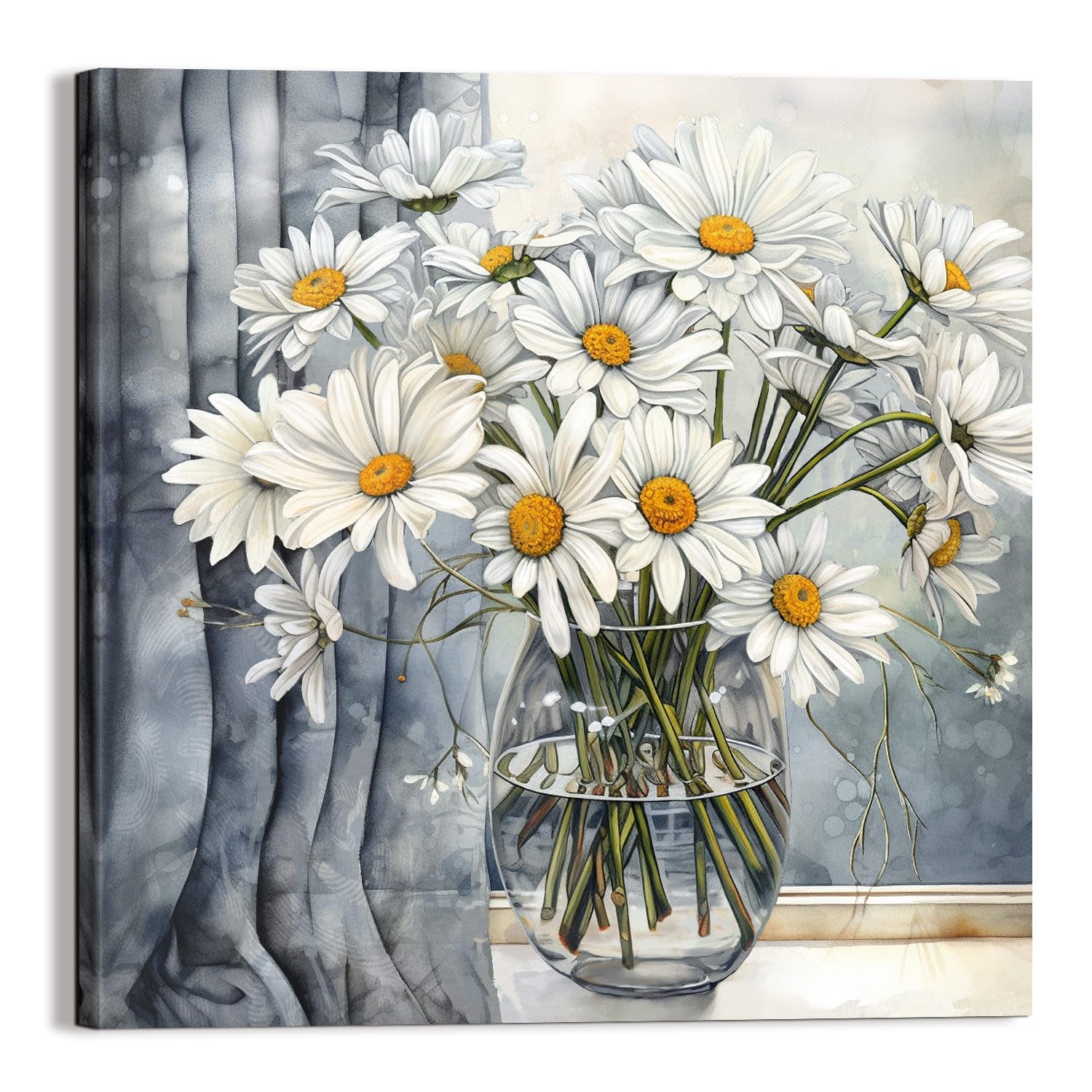 3Ldecor Gray Daisy Bathroom Wall Decor Canvas Print Picture Art Hanging Dining Room Kitchen Office Living Room Bedroom