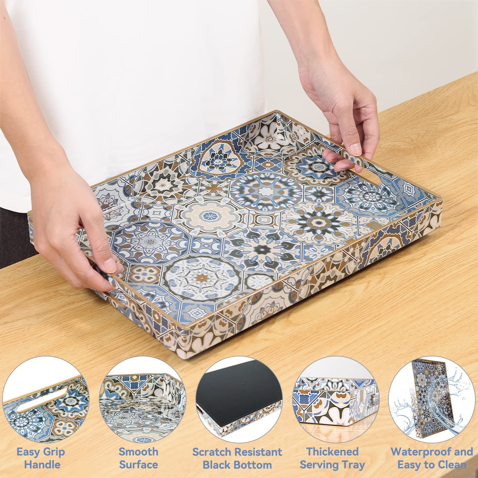 Agiota Boho Coffee Table Tray Serving Tray With Handles Large Tray For Ottoman Modern Decorative Tray For Living Room