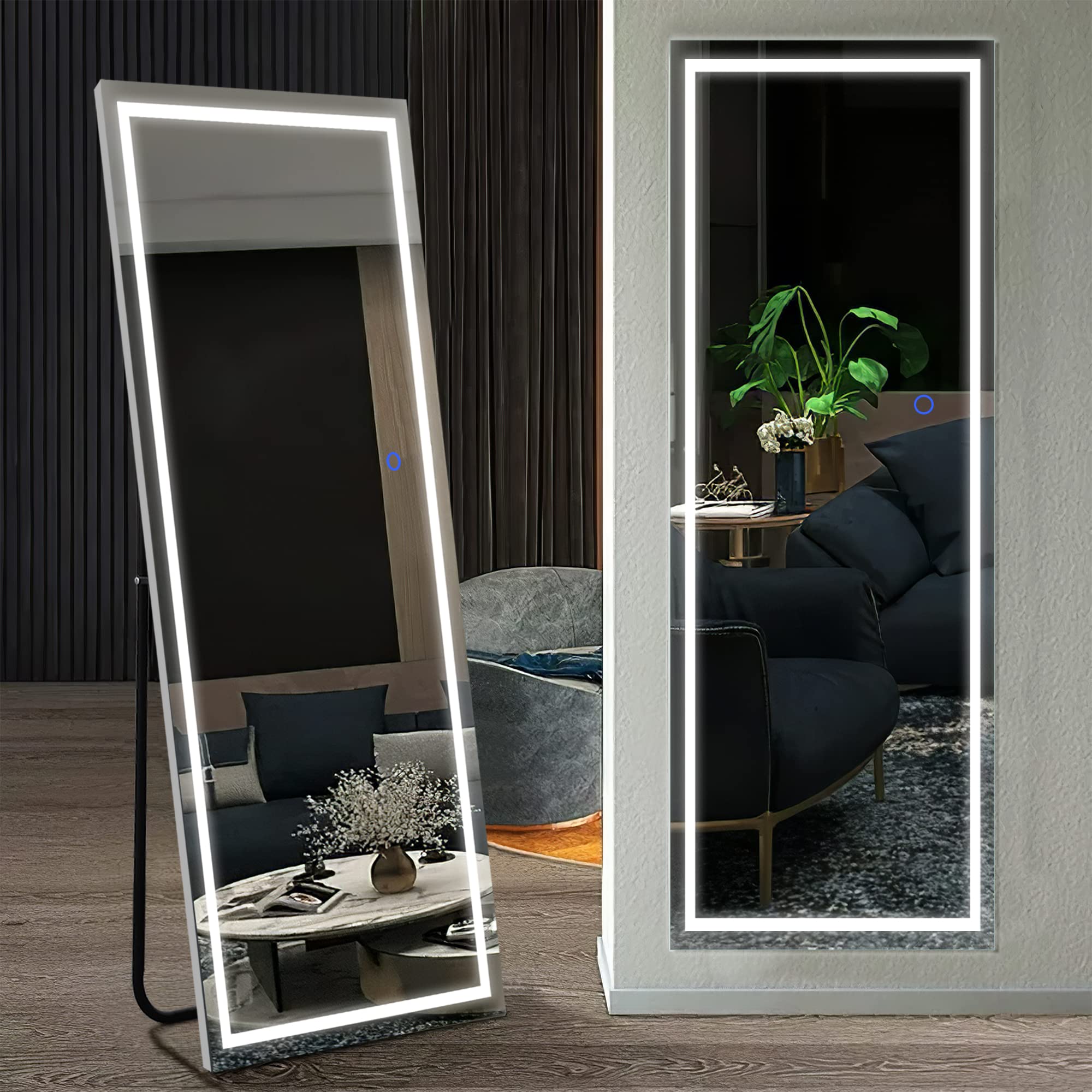Neutype Led Mirror 63''X 20'' Full Length Mirror With Led Lights Standing Mirror Large Rectangle Mirrors 3 Colors Dimmable Light