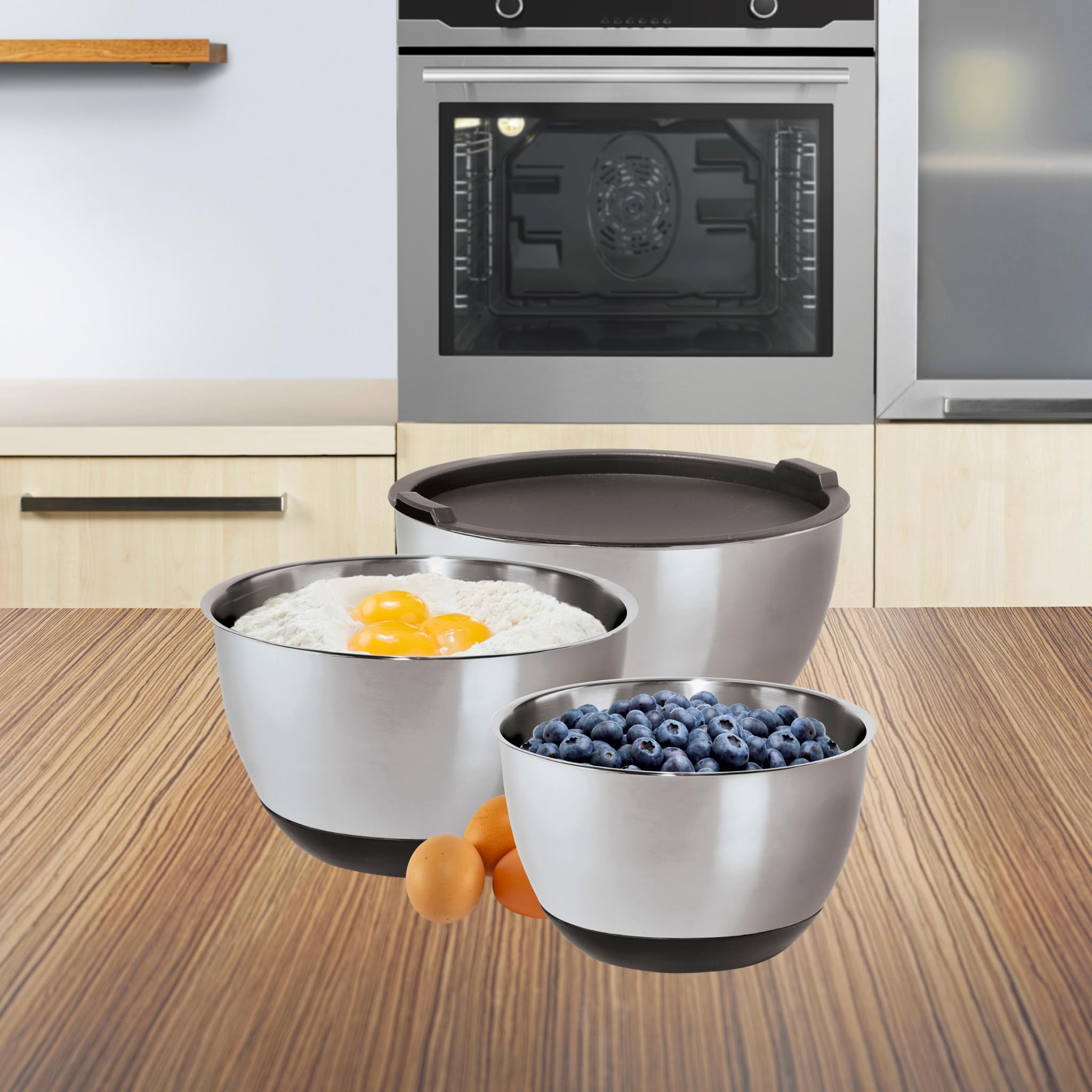 Oggi Stainless Steel 3-Piece Bowl Set With Lids, (7287.0)