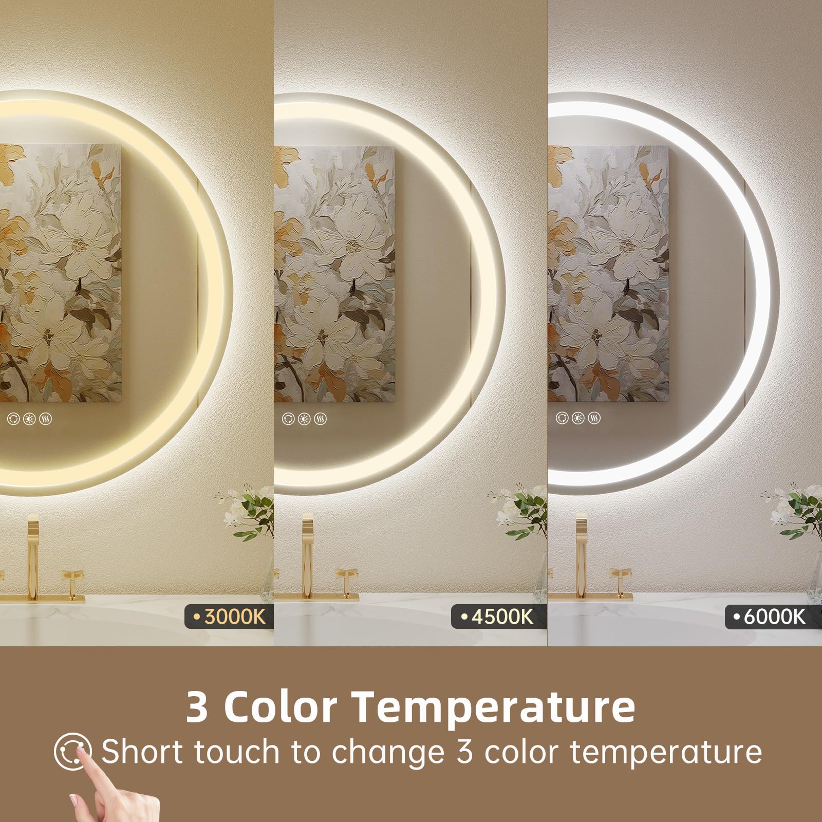 Lovespejo 30'' Round Led Mirror For Bathroom Front And Backlit Wall Mounted Bathroom Mirror With Lights, Anti-Fog, Stepless Dimm