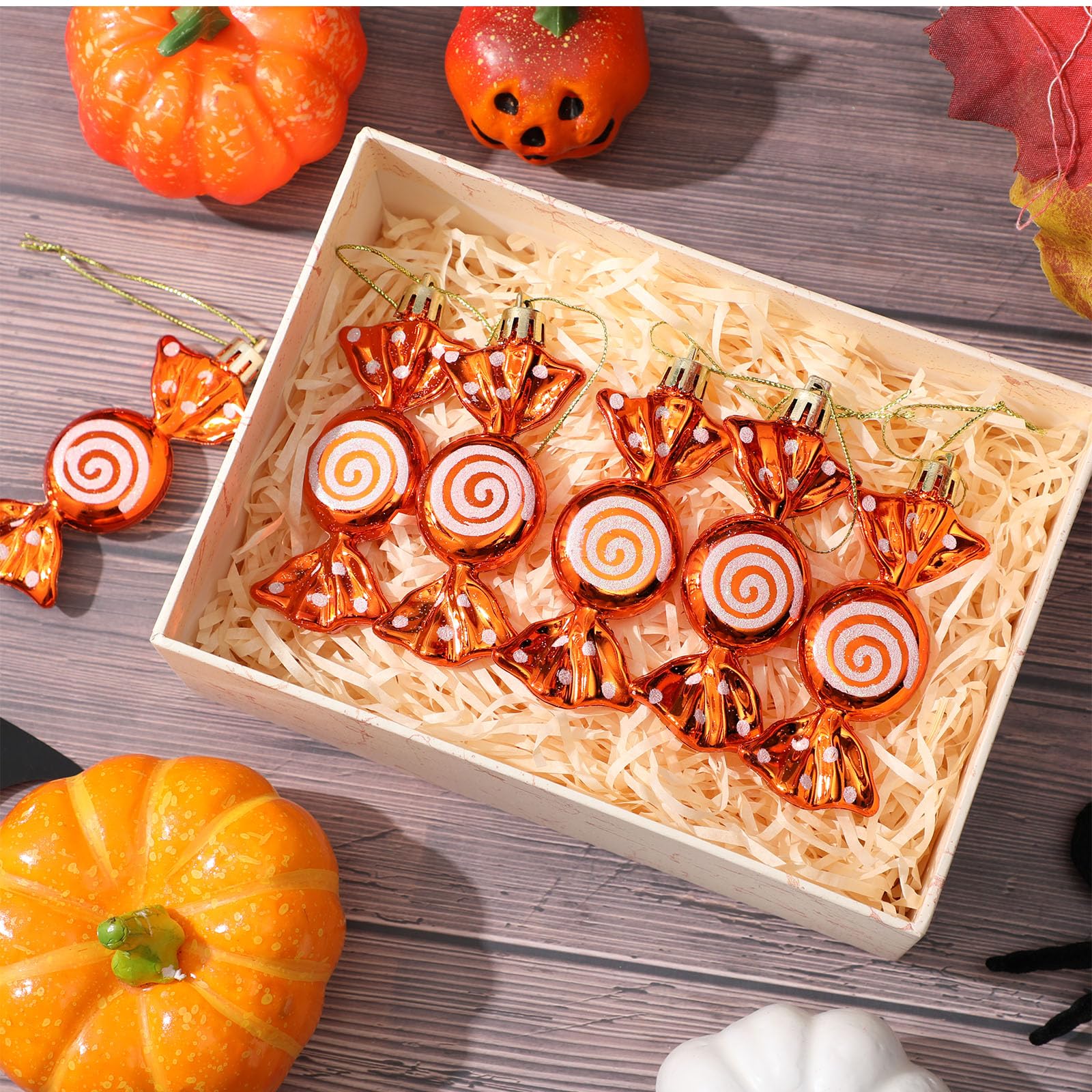 Threan 12 Pcs Christmas Candy Ornaments Hanging Glitter Candy Cane Decoration Xmas Tree Peppermint Ornament with Golden Rope for