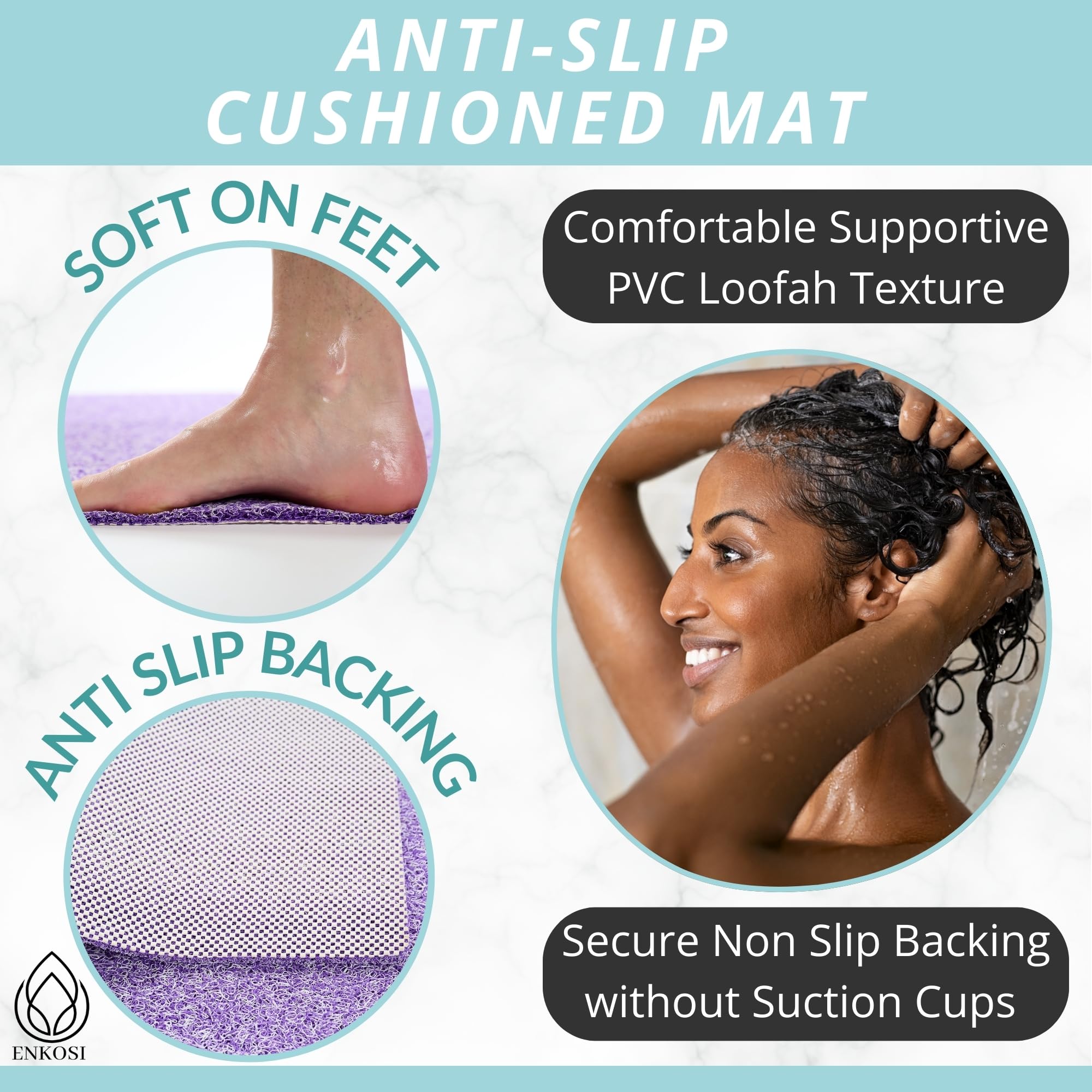 Soft Shower Mat Non Slip - Pvc Loofah Inside Or Outside Showers, Bathtubs, Bathrooms, And Wet Areas - Safe For Textured Tiled An