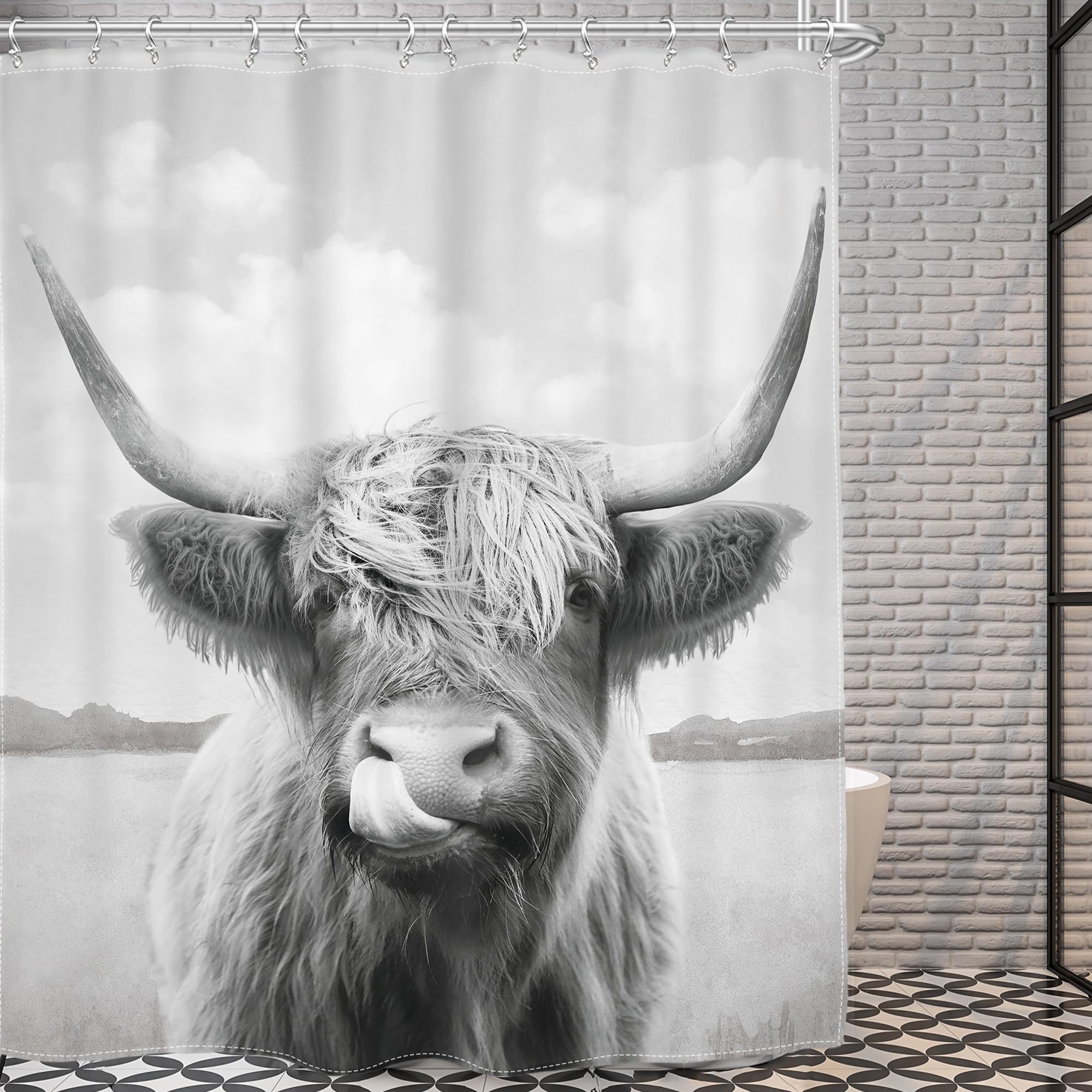 Ambzek Farmhouse Highland Cow Shower Curtain 72Wx72L Inch Rustic Cute Bull Western Country Funny Wildlife Farm Animal Artwork Cl