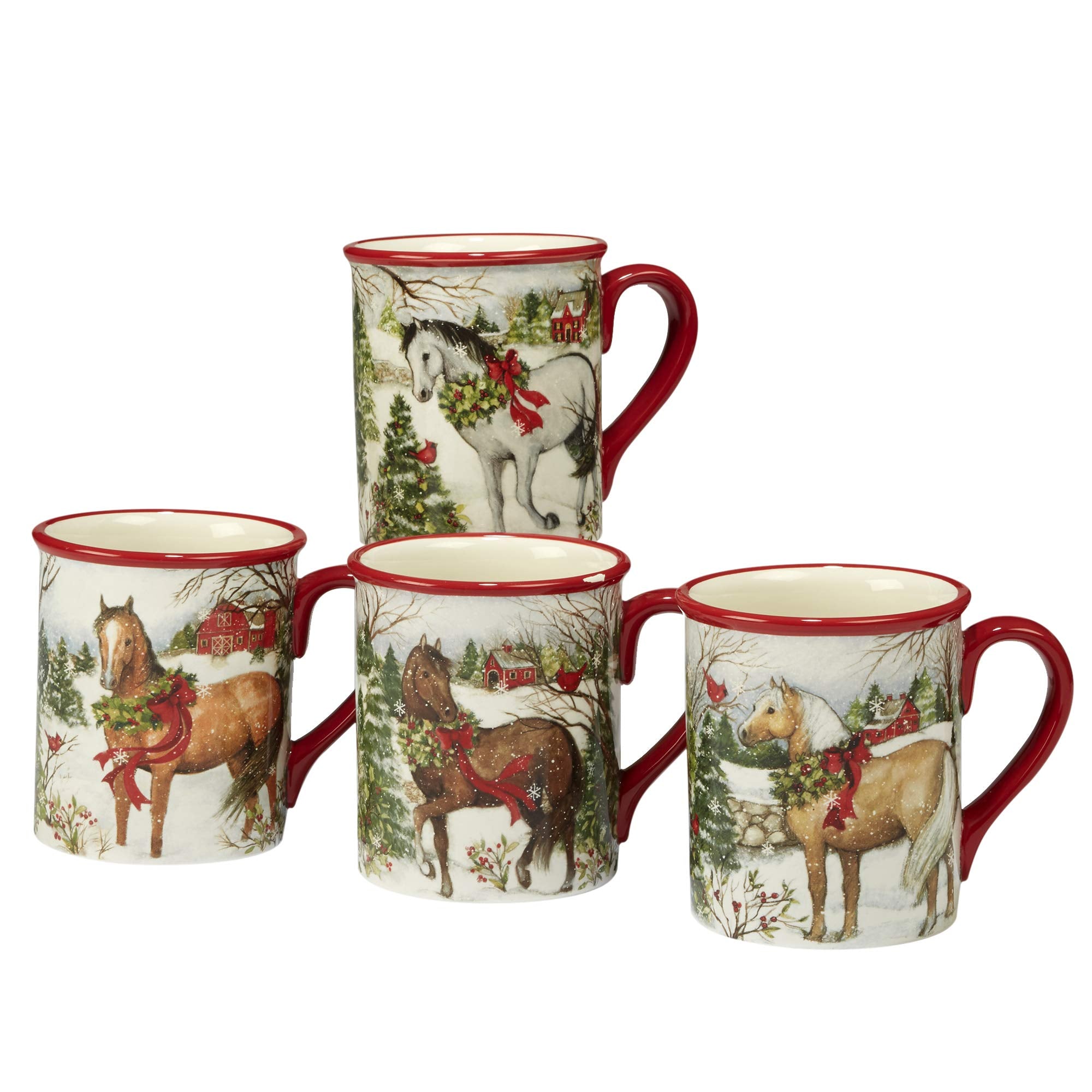 Certified International Christmas On The Farm 18 Oz. Mug, Set Of 4 Assorted Designs, 4 Count (Pack Of 1), Multicolor