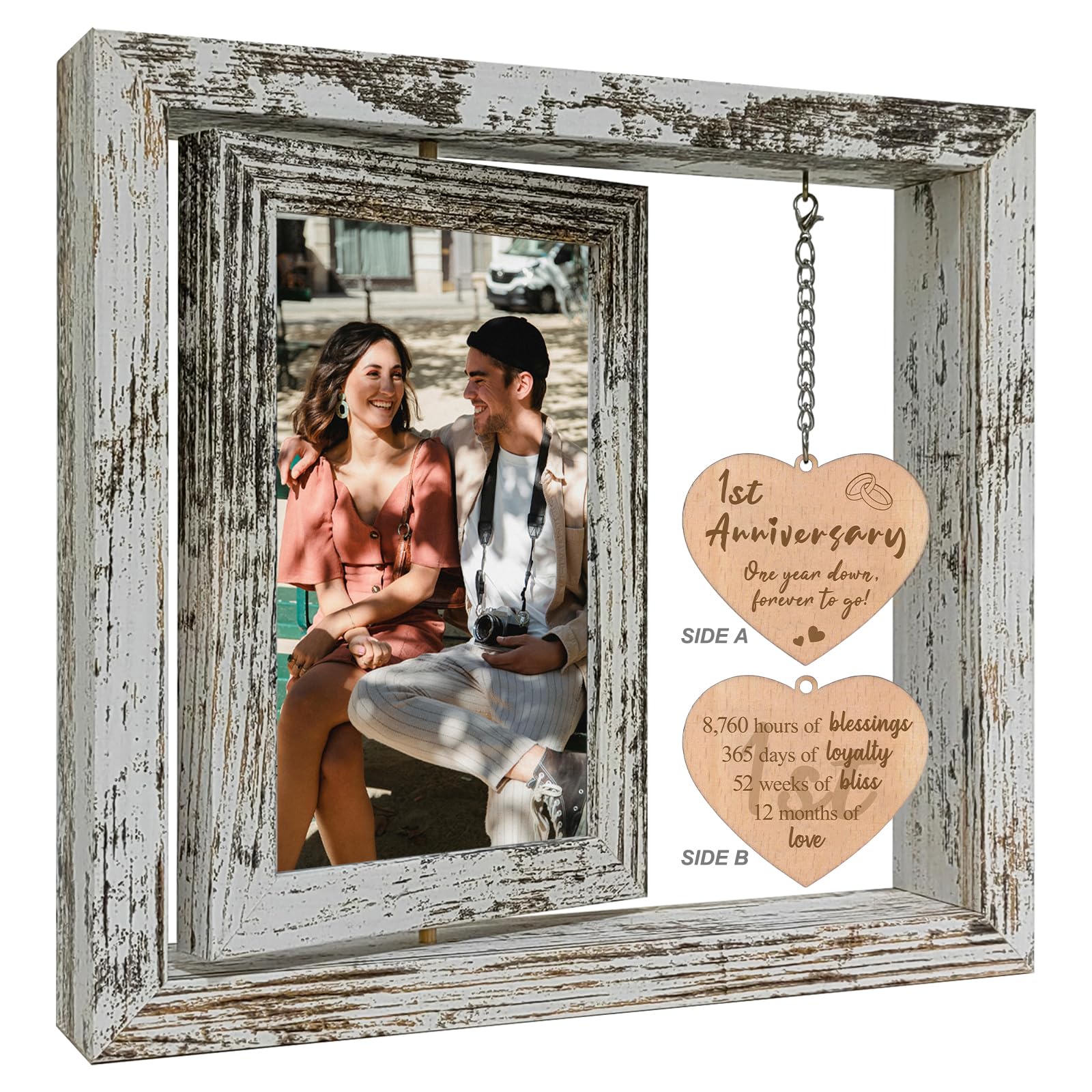 soruney 1 Year Anniversary Rotating Picture Frame Gifts for Girlfriend, 1st Anniversary Frame Gifts for Her Wife First Wedding A